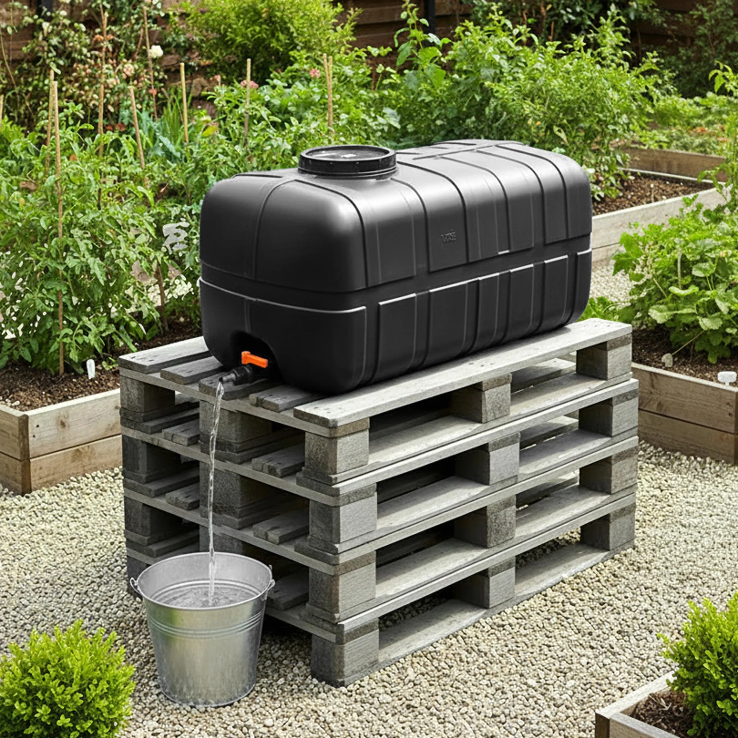 Garronda Réservoir d’Eau 280 litres avec Couvercle – Grand Récupérateur d’Eau de Pluie Noir
