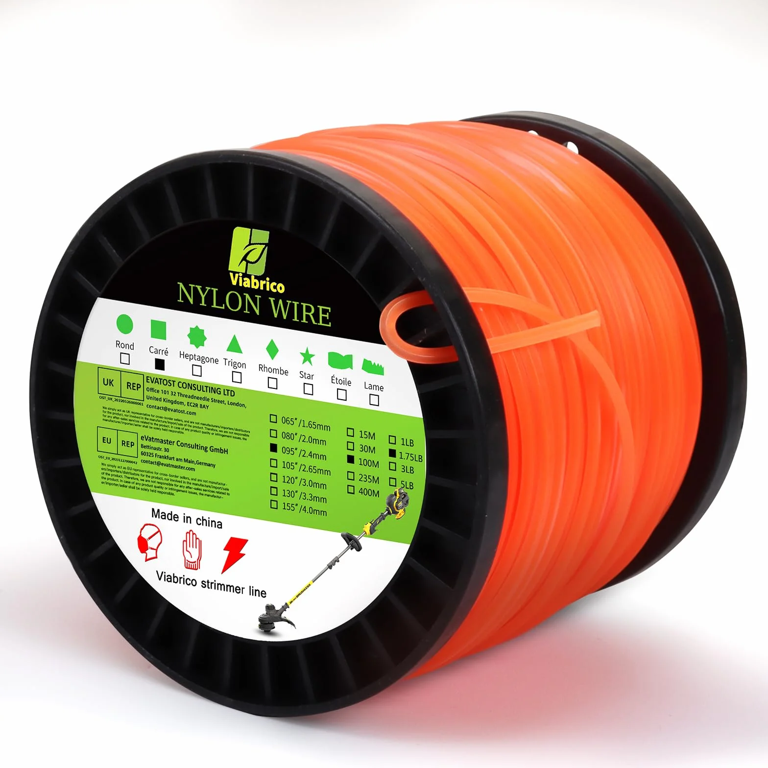 Viabrico Fil de débroussailleuse très résistant 2,4 mm x 100 m pour débroussailleuse à essence
