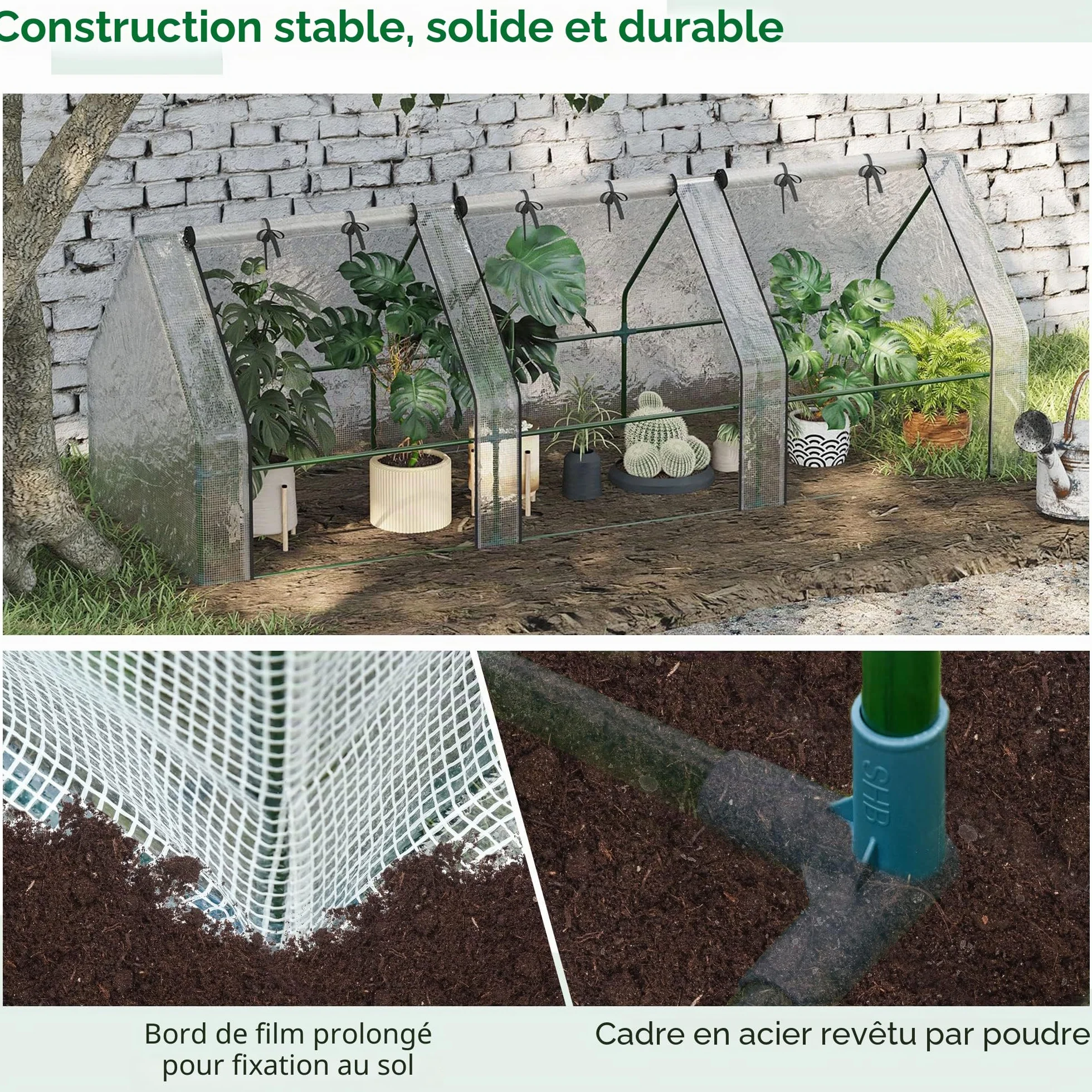 Outsunny Mini Serre de Jardin Mini Serre Tunnel 270L x 90l x 90H cm Toit Pointu Acier PE Haute densité 140 g/m² Anti-UV fenêtres avec Zip enroulables Blanc
