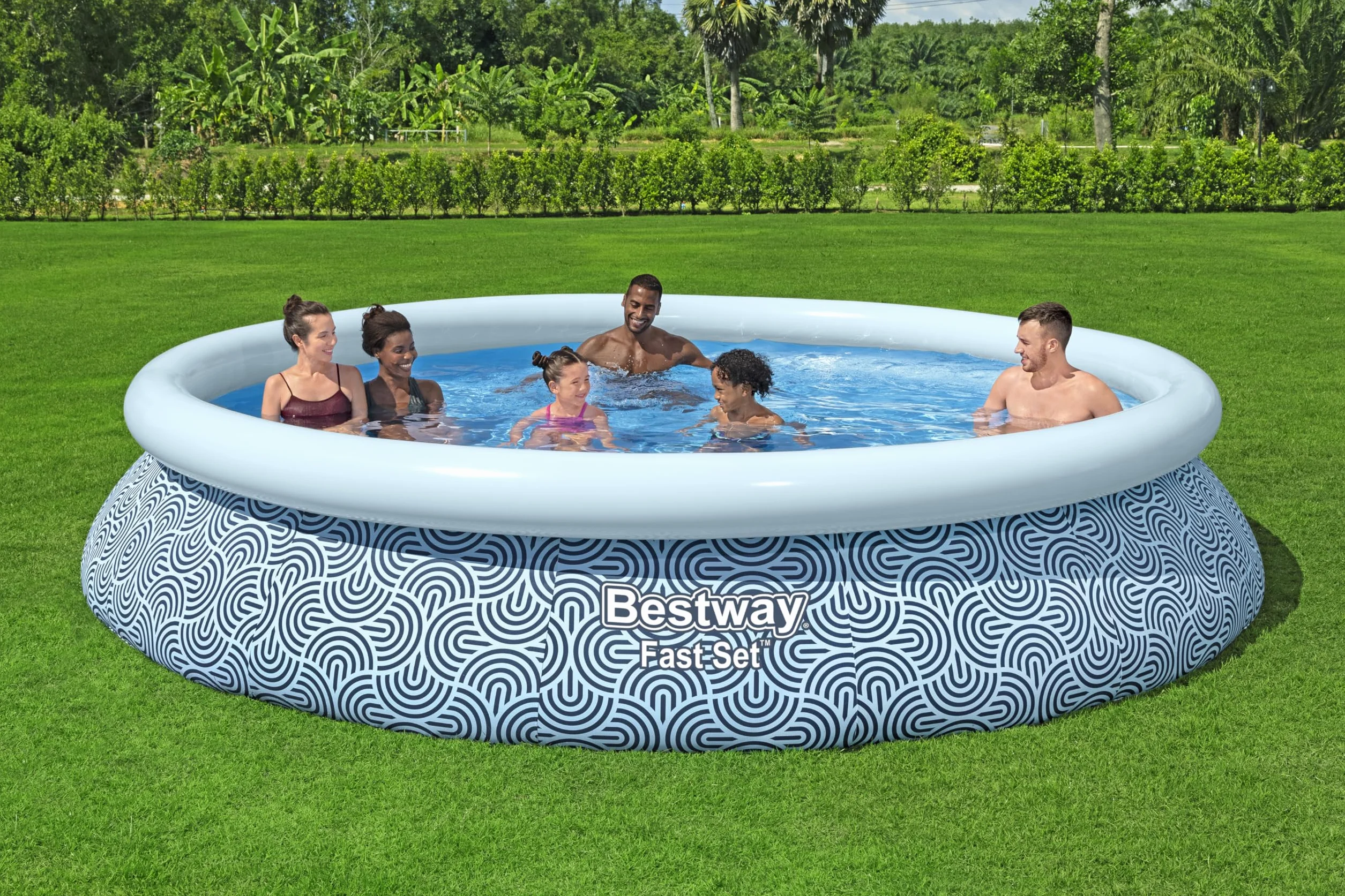 Bestway Kit Piscine Gonflable Ronde Fast Set 396 cm x 396 cm x 84 cm Gris