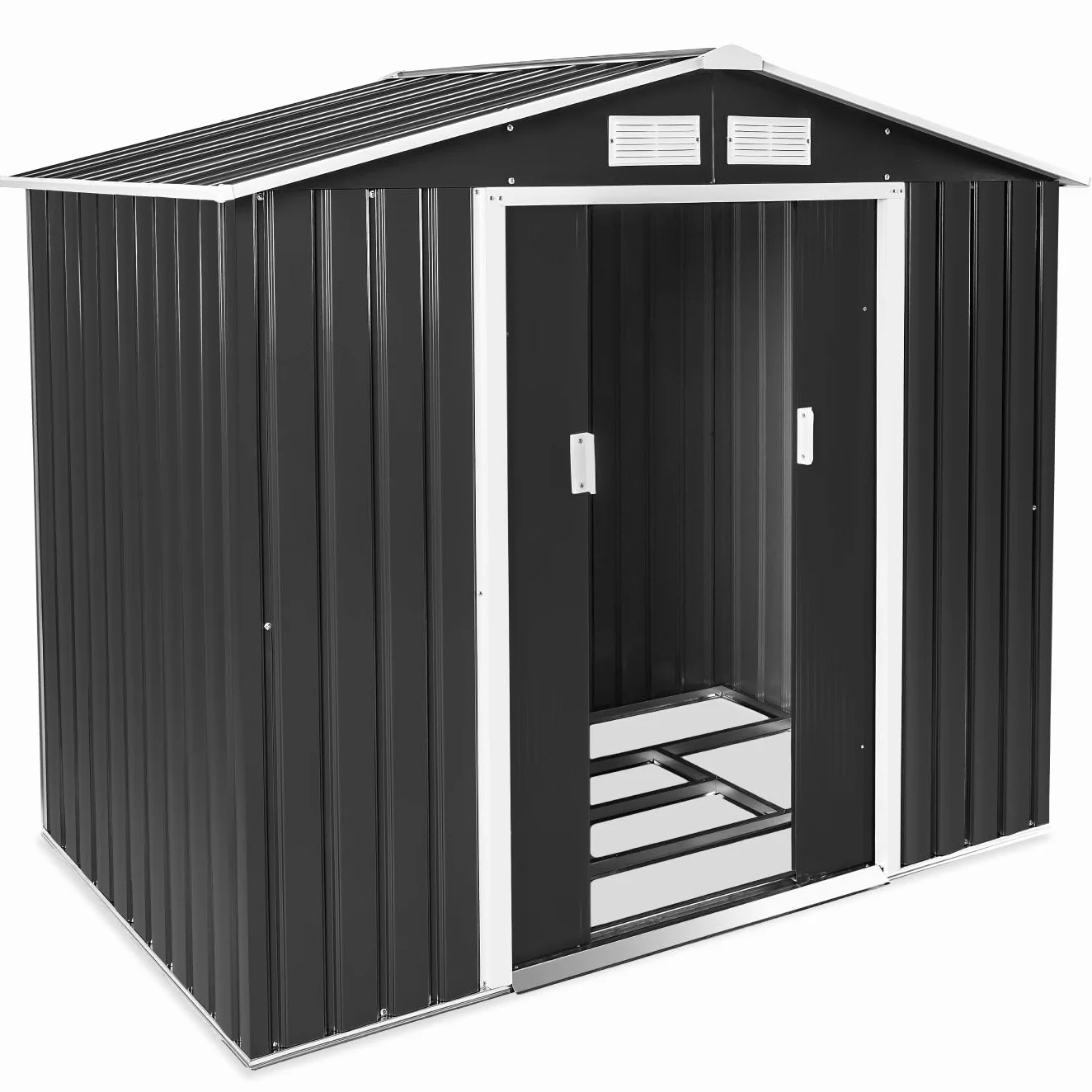 tectake® Abri de Jardin en métal 4.2m³, Cabane de Jardin à Outils, Toiture 2 pans avec Fondation, Rangement et Stockage extérieurs Moto Vélo Tondeuse Brouette Outils de Jardinage, 214 x 130 x 185 cm