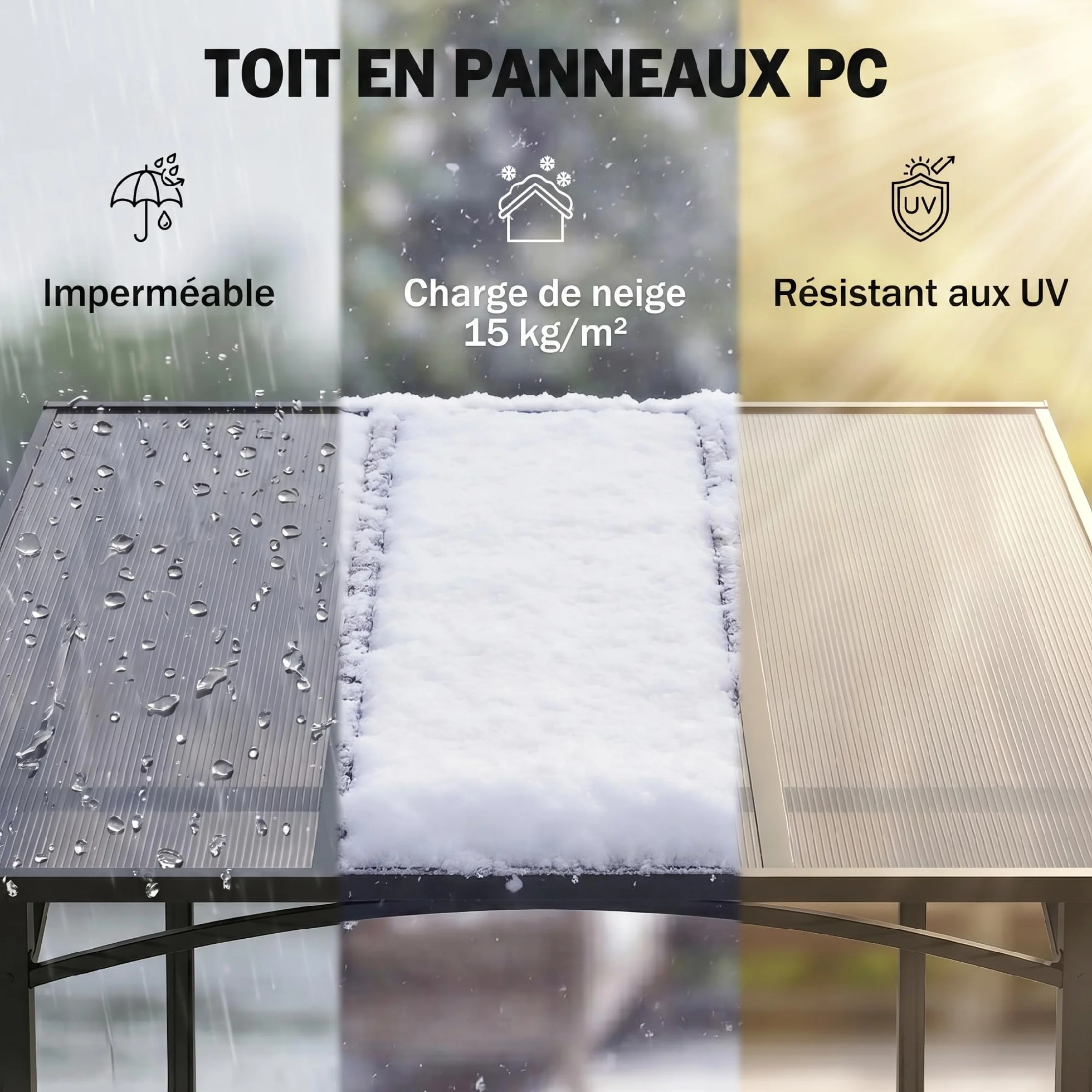 Outsunny Pavillon Jardin 2,5 x 1,5 m Abri Barbecue Toit Polycarbonate Métal Noir
