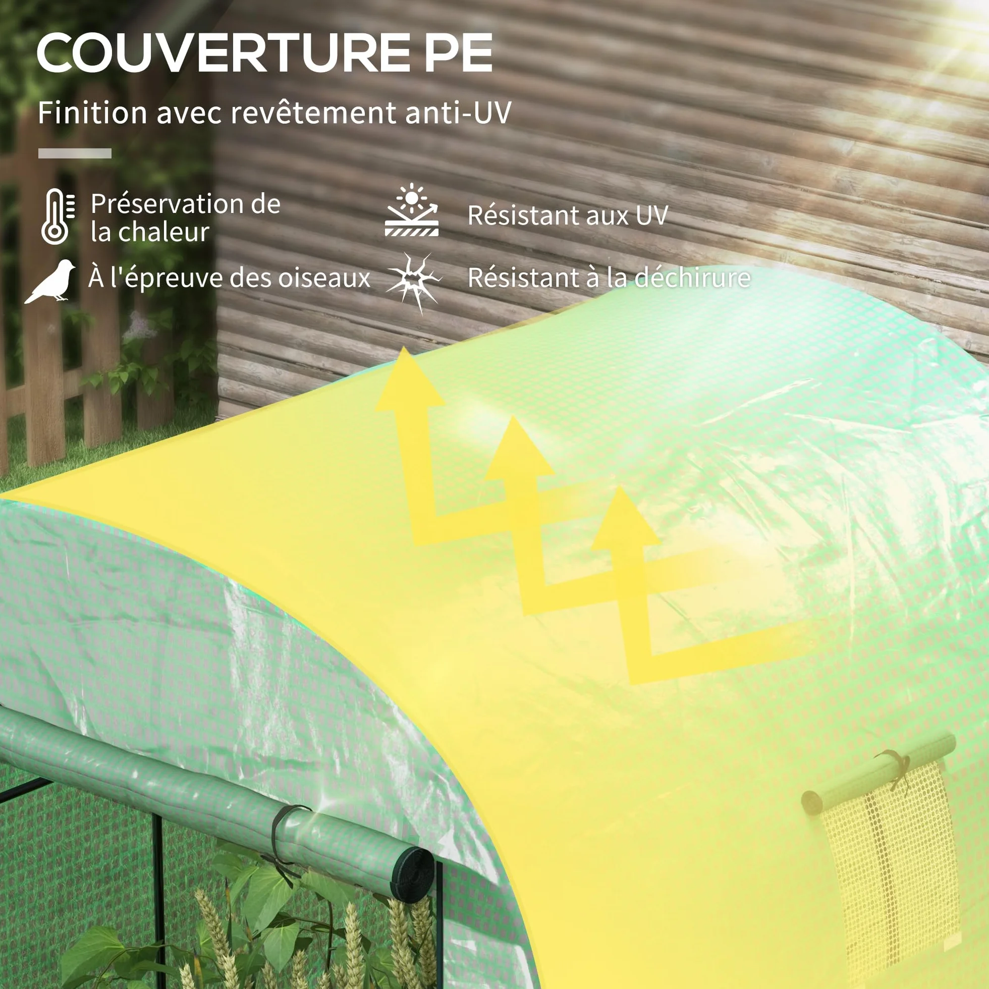 Outsunny Serre de Jardin Serre Tunnel de Jardin 3,24m² PE Haute densité 135 g/m², avec 2 Portes zippées enroulables 2 fenêtres en Maille, pour Toutes Saisons, 180 x 180 x 200 cm, Vert
