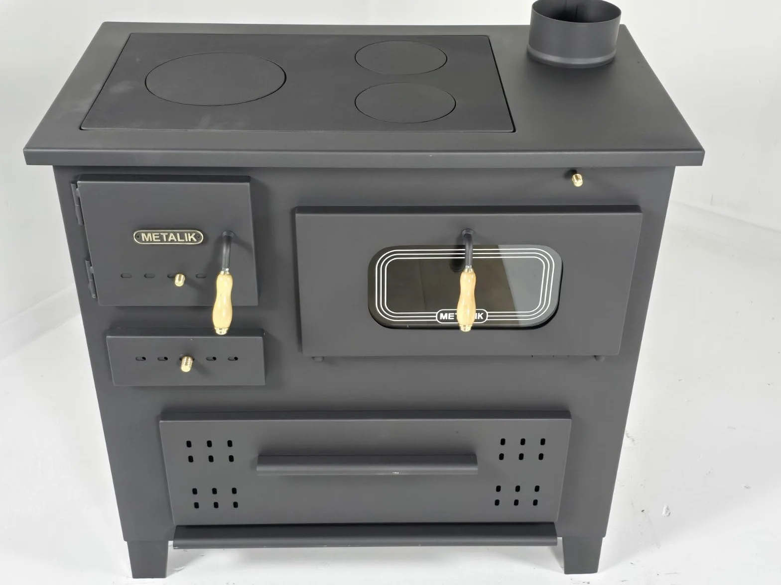 Prity Poêle à bois 13 kW avec plaque en fonte et brûleur à bûches