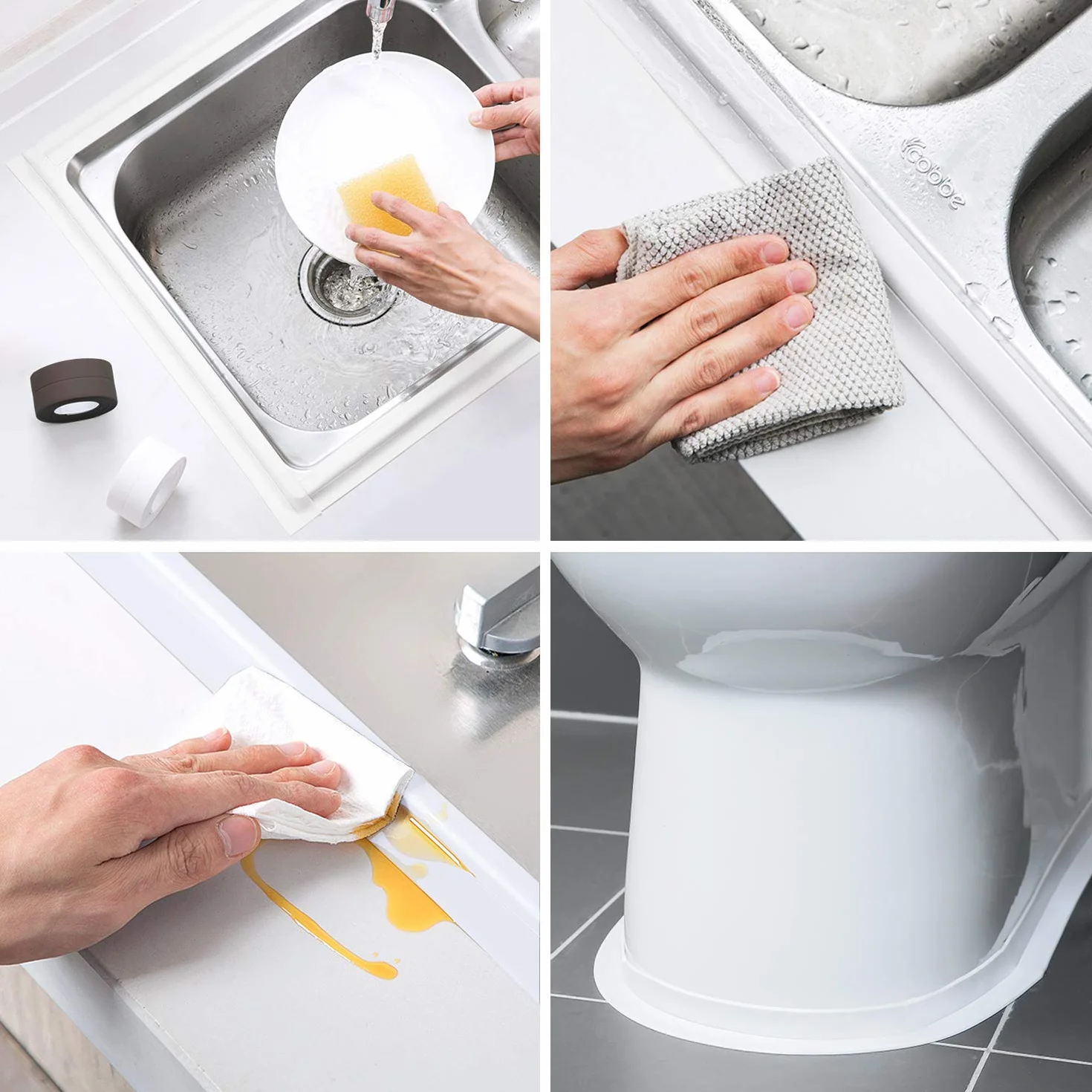 Ruban Adhésif PVC Imperméable Autocollant 2 Rouleaux Scellage Mural Douche Toilette Cuisine Salle de Bains (Blanc)