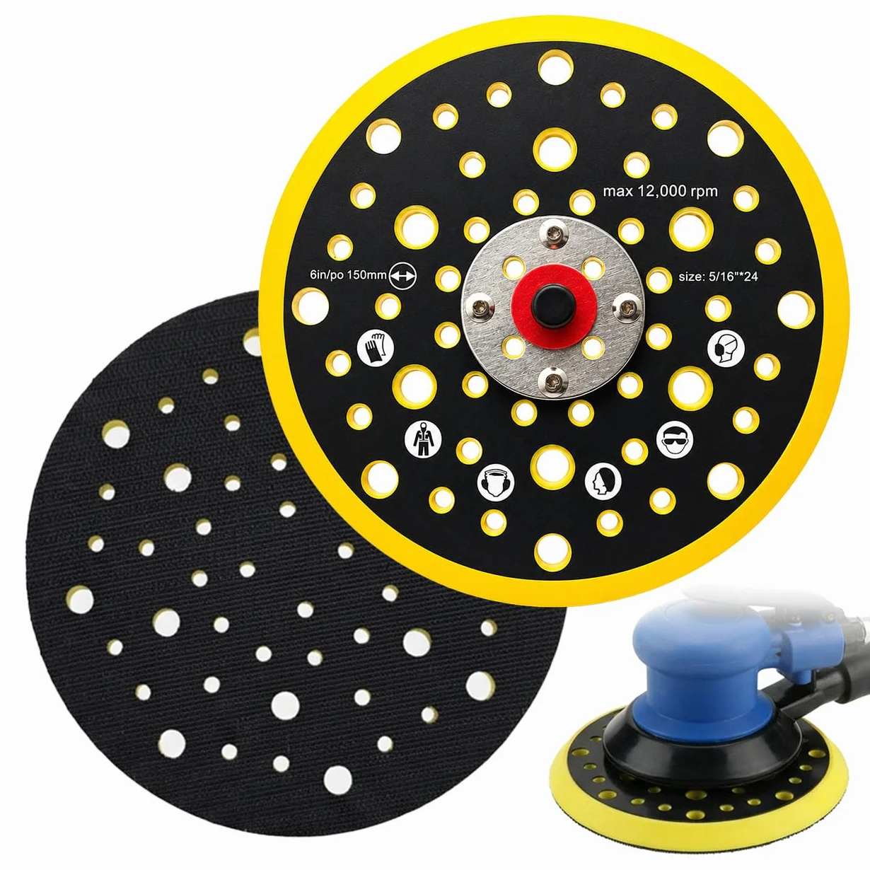 Plateau de Ponçage 52 Trous 150mm Compatible Mirka CEROS DEROS Patin 5/16 M8 Abranet Auto Agrippant