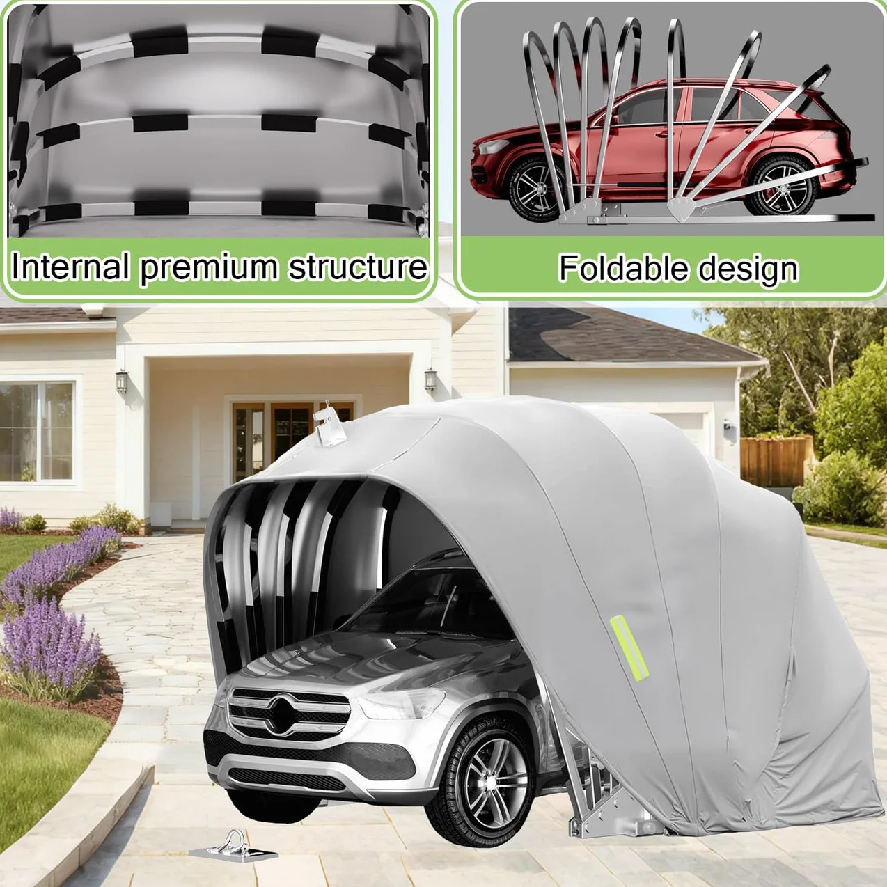 Carport pliable mobile en acier inoxydable, abris de voiture, auvent portable, résistant au vent et à la neige, convient pour les environnements extérieurs