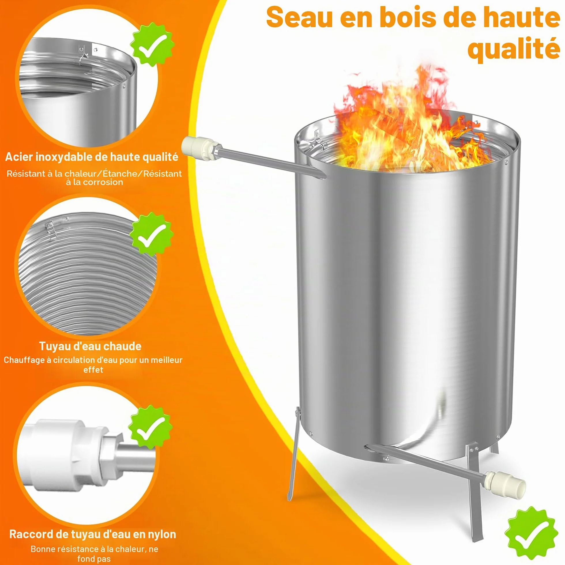 Brasero de piscine en acier inoxydable Ø 32/38 mm avec spirale chauffante et tapis ignifuge