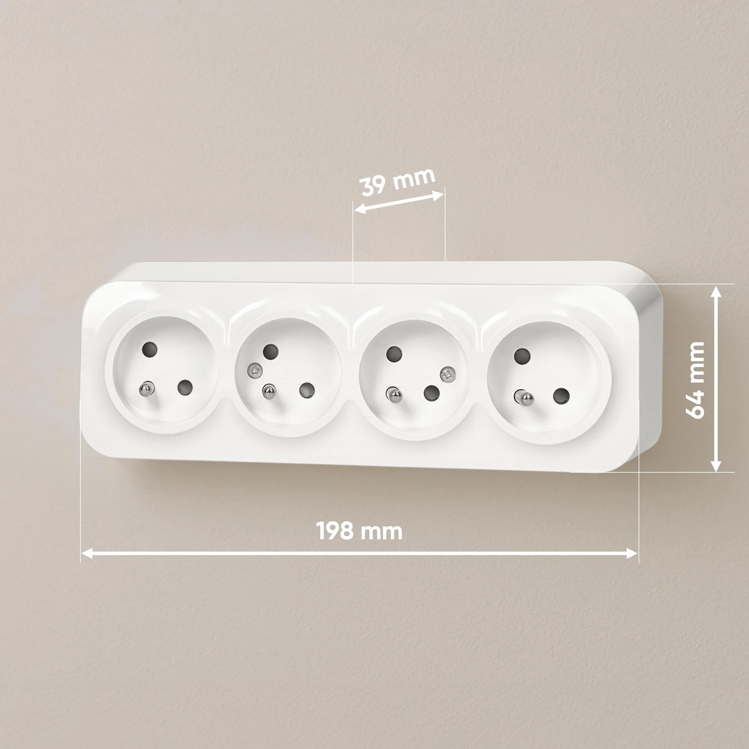 Bloc Prise Murale 4 x 2P+T 16A 230VAC IP20 Version Francaise