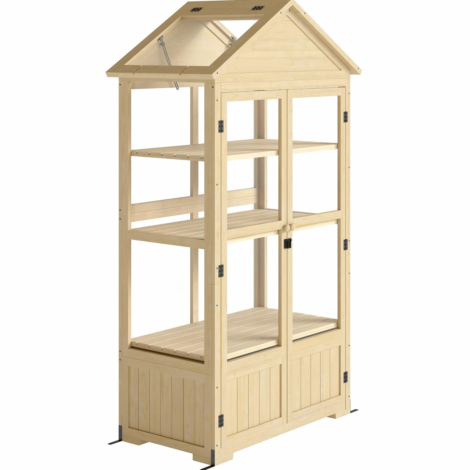 Outsunny Serre en Bois 4 Niveaux avec Fenêtre de Toit et Double Porte 100x56,5x178 cm