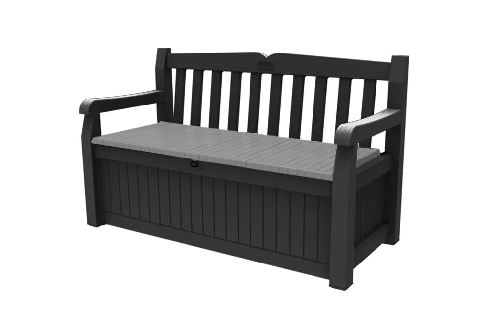 Keter Banc de Jardin avec Coffre de Rangement en resine texturée résistant aux intempéries, Banc de Rangement verrouillable, Gris