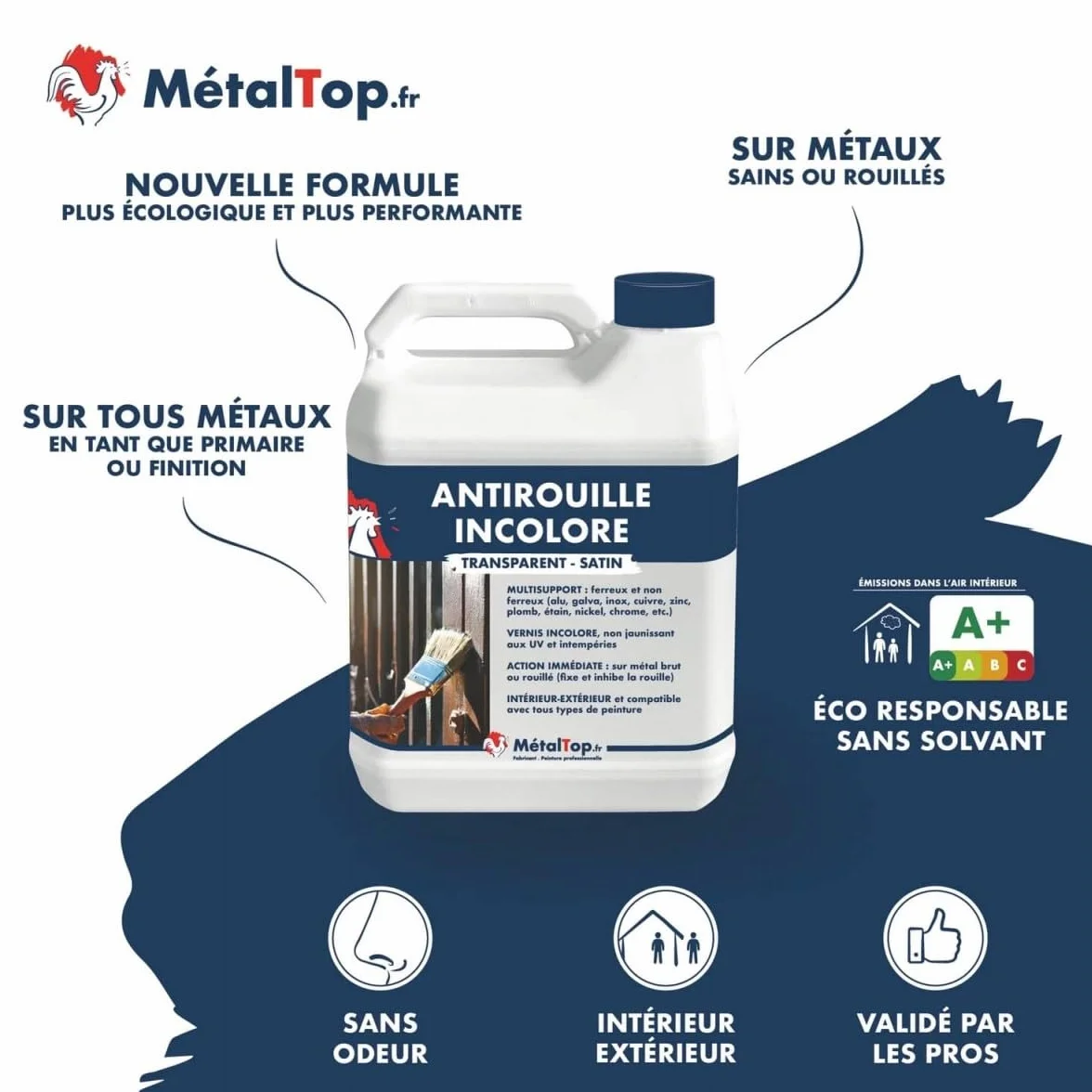 Metaltop Antirouille Incolore 1 L Protection transparente contre la rouille pour métaux