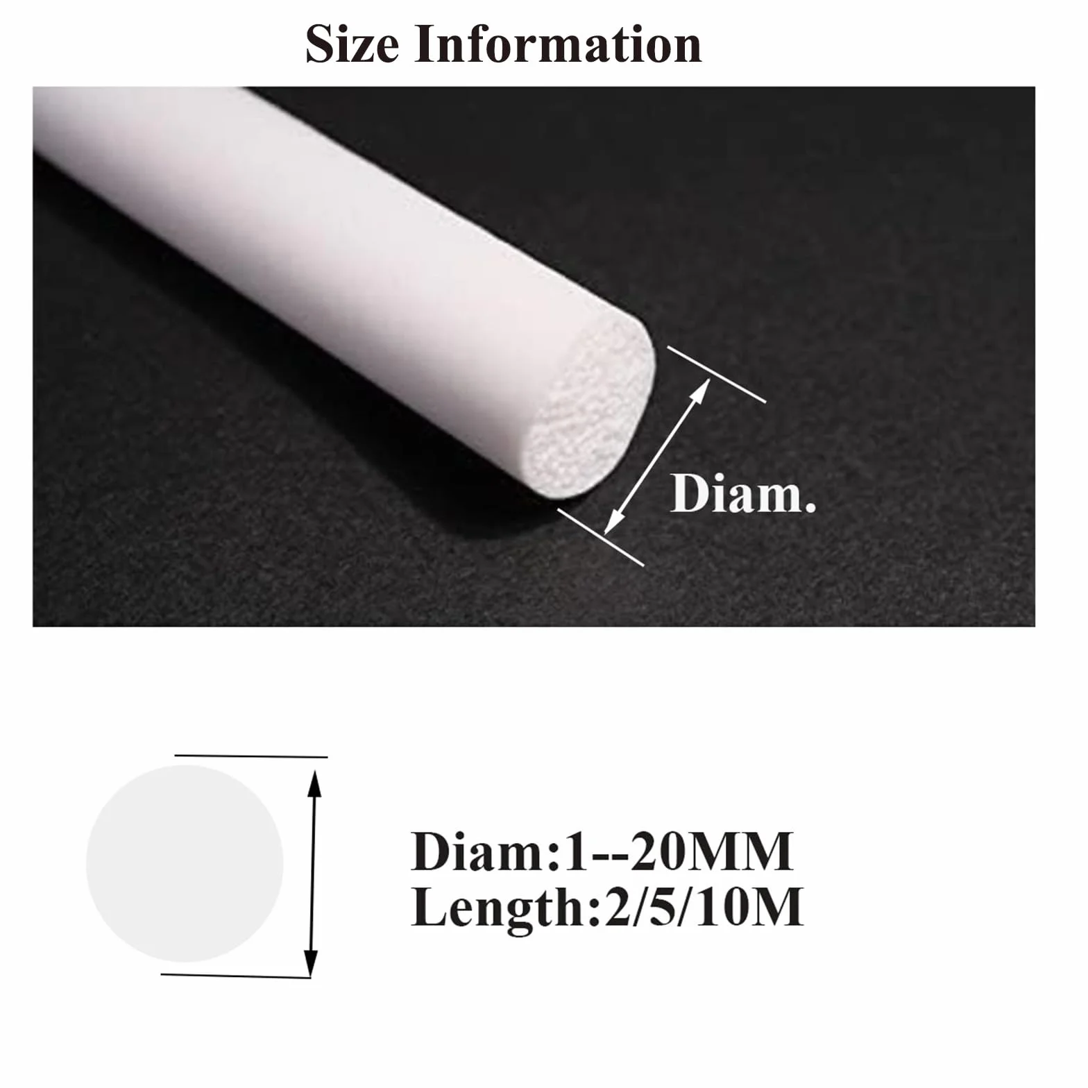 Bande d'étanchéité ronde en mousse silicone 10 mm x 2 m pour joints bricolage