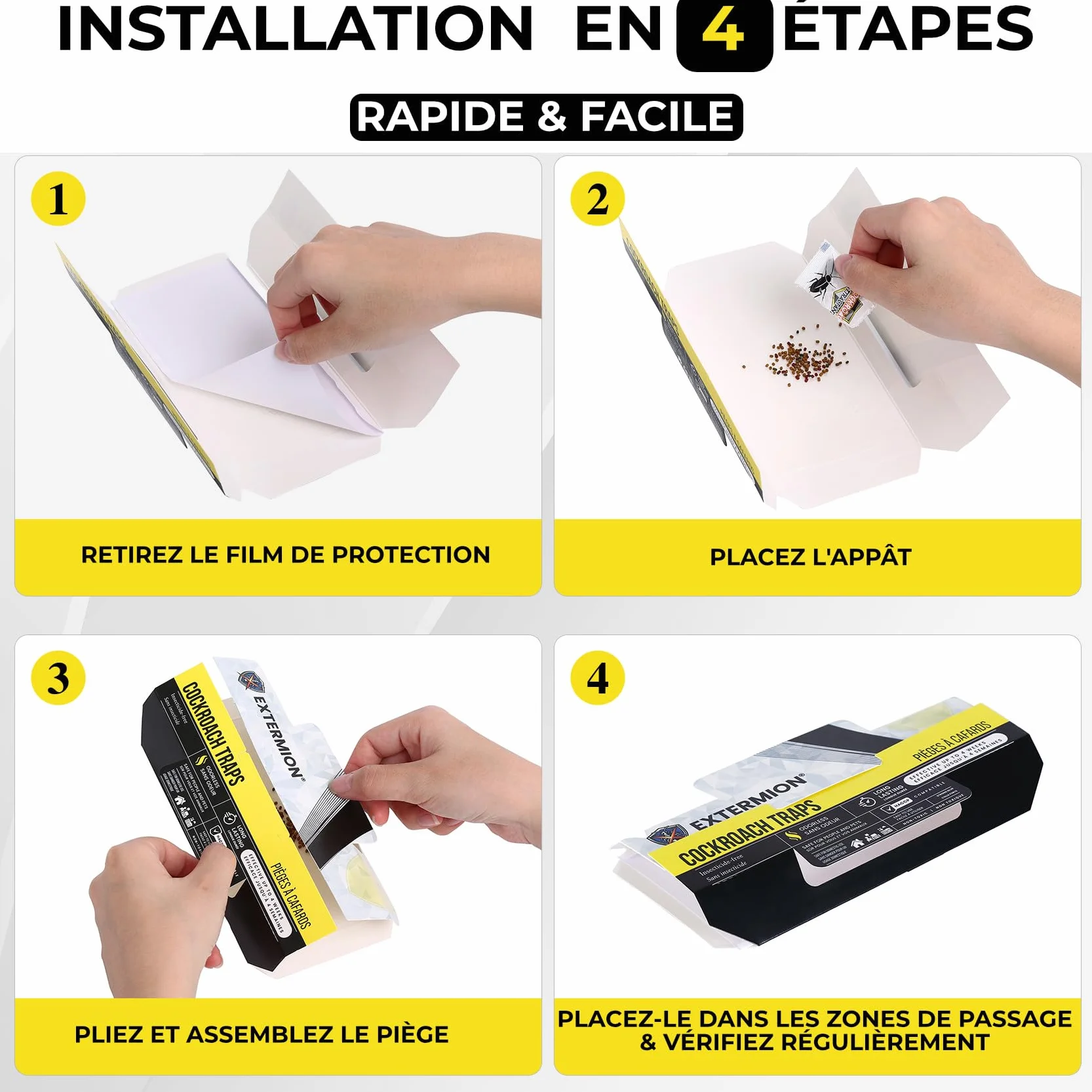Pièges Cafards Collants avec Attractif – Kit 10 Pièges + 10 Appâts – Piège à Cafards/Blattes sans Insecticide