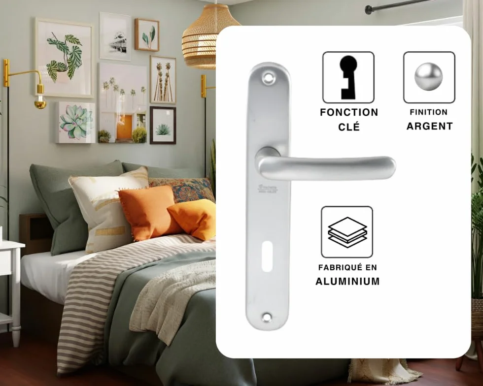 Vachette Set Poignée Porte Aluminium Argent Entraxe 165 mm