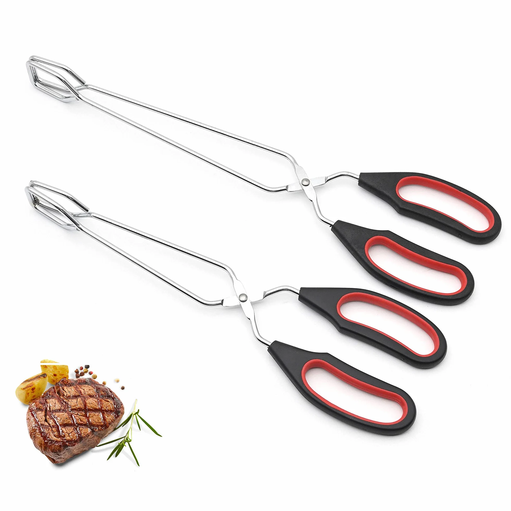2x Pinces à Barbecue de 9 et 11 Pouces, Pinces à Ciseaux en Acier Inoxydable, Pinces à Grill pour Cuisson, Pinces d'Alimentaire, Pain, Buffet, Nourriture, Pince de Cuisine avec Poignée Confortable