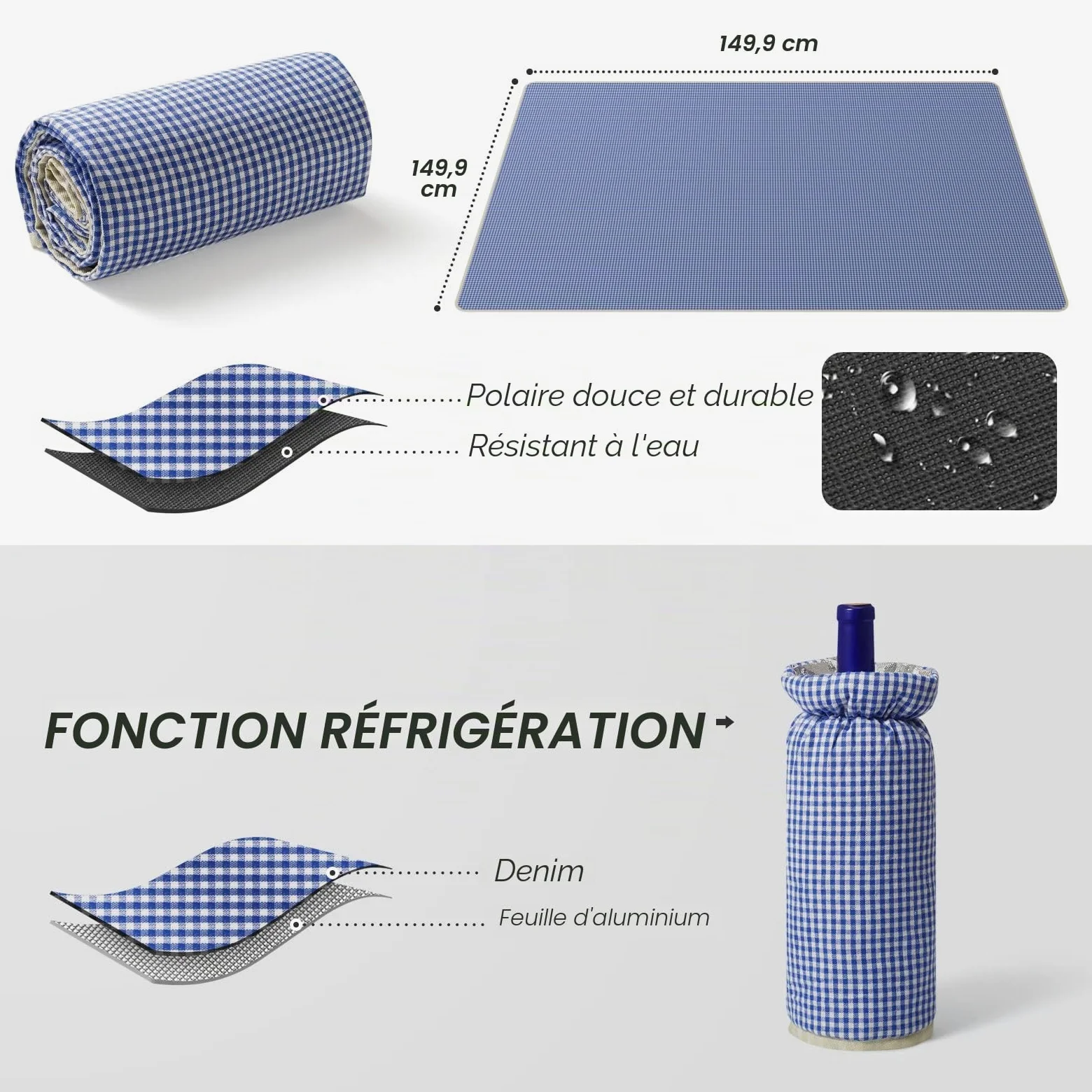 Panier de pique-nique en osier pour 4 personnes avec compartiment isotherme et couverture de pique-nique imperméable, sangle amovible, sac à vin, la randonnée, le barbecue et les couples
