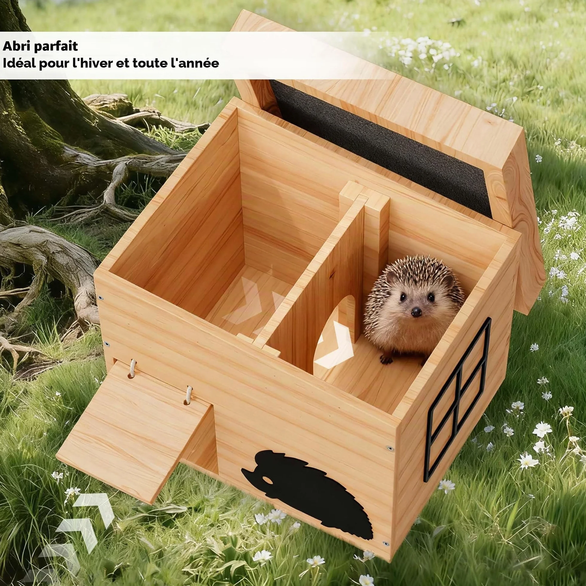 Maison pour hérisson en Bois avec Sol Résistant à l'hiver et aux intempéries Kit de Construction (hêtre)
