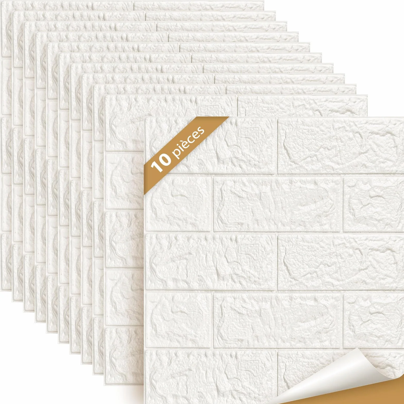 LeapBeast 10Pcs Papier Peint Mural 3D, Blanc Brique, Effet Pierre, Autocollant Adhésif Mousse Polyéthylène Amovible