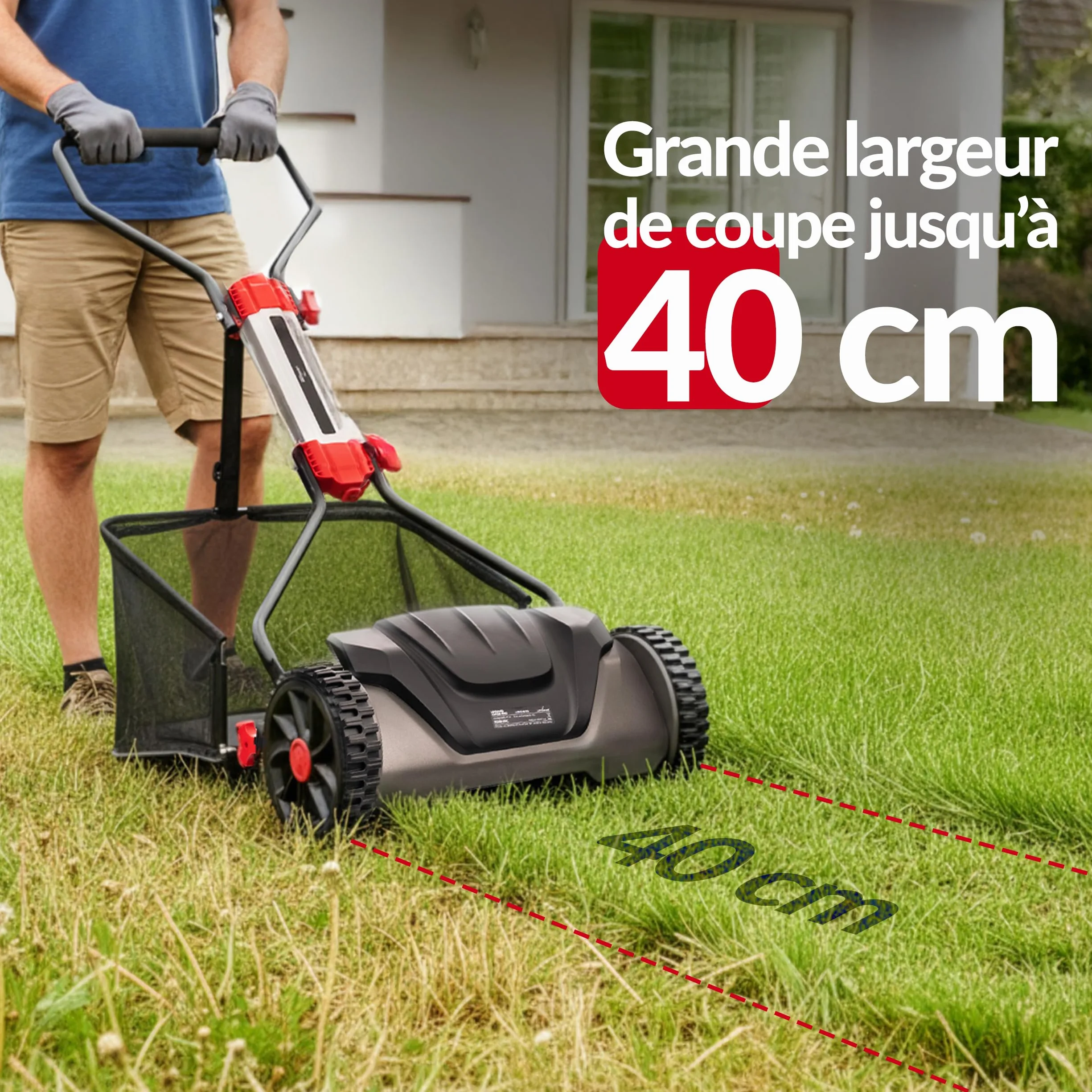 LEHMANN Tondeuse Hélicoïdale 40 cm avec bac 30 L – Tondeuse Manuelle Mécanique 5 Lames, Hauteur de Coupe réglable 15-42 mm