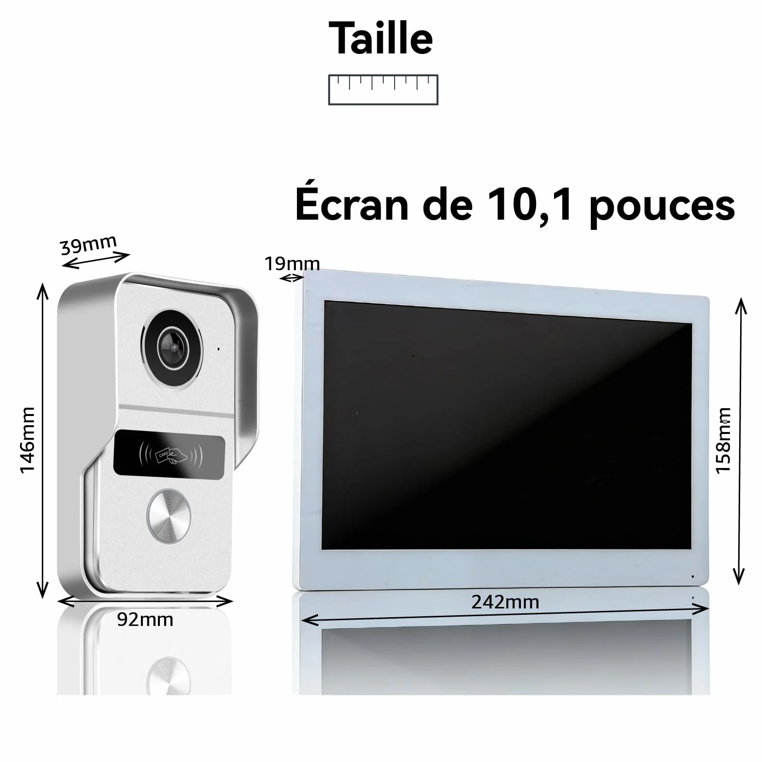 Interphone Vidéo WiFi 1080P, Moniteur Tactile 10.1", Sonnette Vidéo 2 Fils, Audio Bidirectionnel, Vision Nocturne