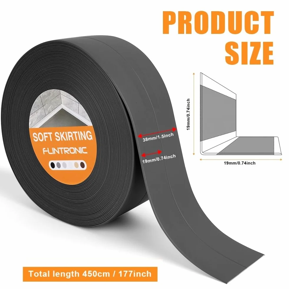 Flintronic Bande Etancheite Autocollante PVC 4,5m*38mm Joint Salle de Bain Anti-moisissure Noir