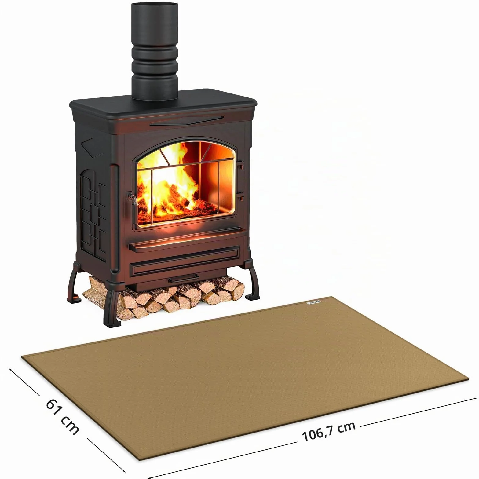 Tapis de cheminée ignifugé anti feu 105 x 60 cm Marron