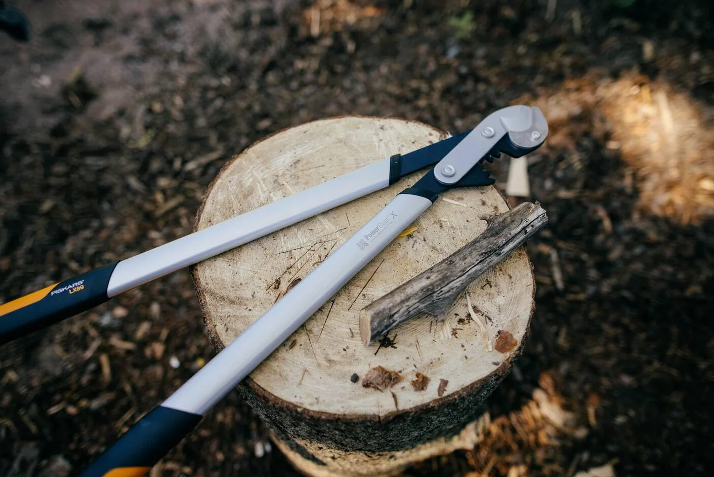 Fiskars Coupe-branches à enclume pour bois sec et dur, Système à crémaillère PowerGear X, Taille L, Revêtement antiadhésif, Acier trempé, Longueur: 80 cm, Noir/Orange, LX99