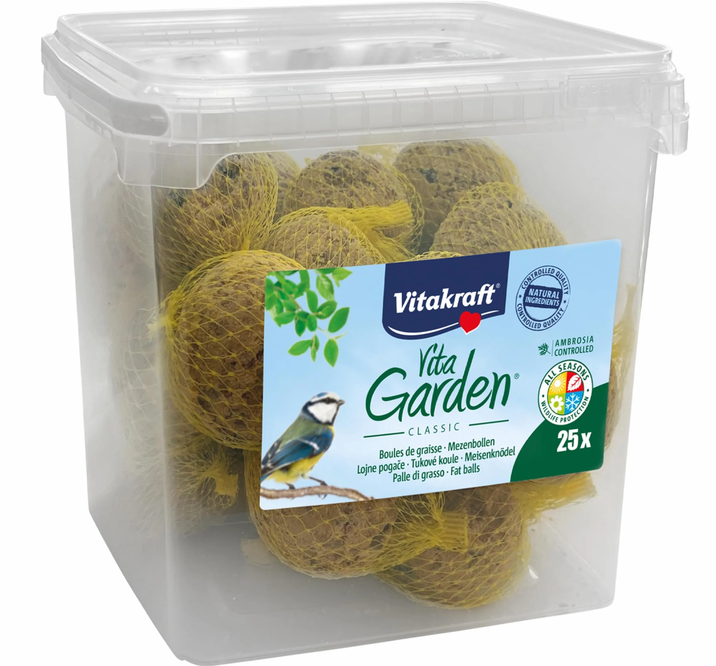 VITAKRAFT - Vita Garden - Seau de Boules de Graisse avec Filets pour Oiseaux du Jardin - Alimentation Complète pour Oiseaux Toutes Saisons - 25 unités