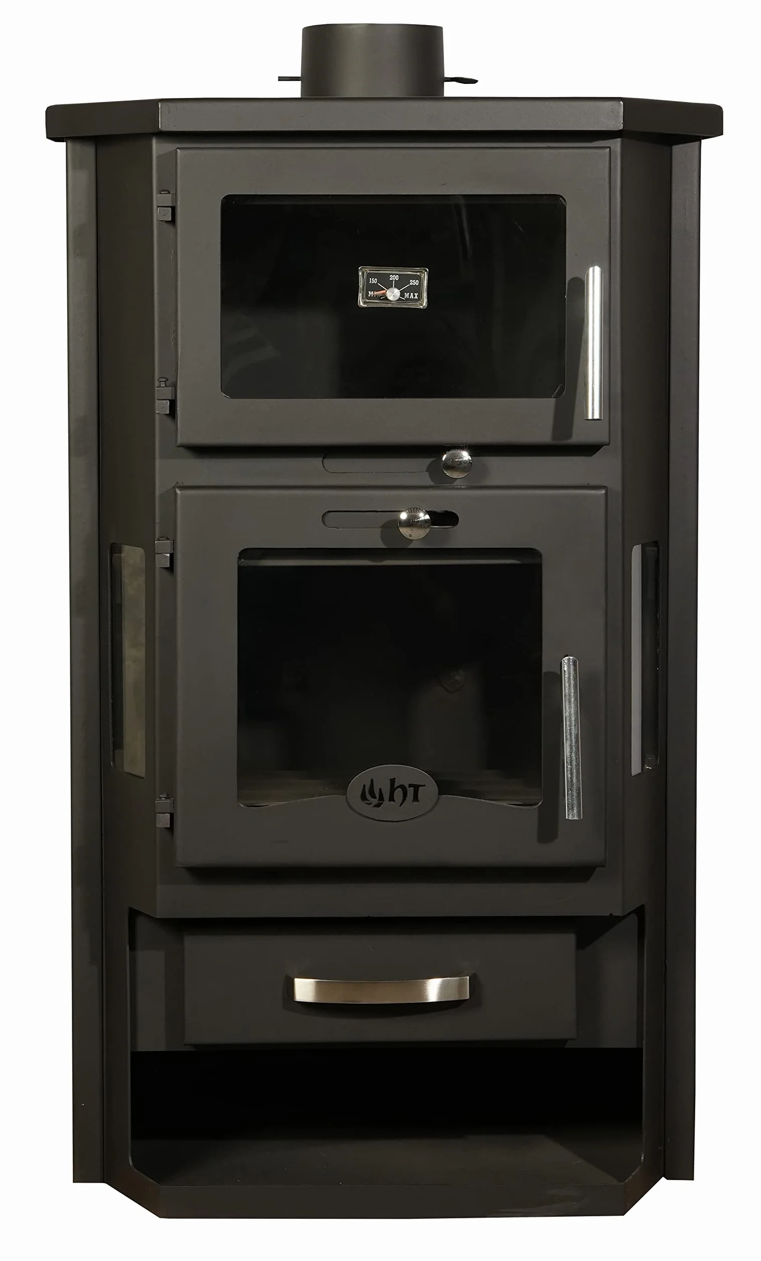BALKAN ENERGY Poêle à bois avec four et chauffage central, 26 kW, Acier, Fonte, 91.5 x 62.5 x 550 cm