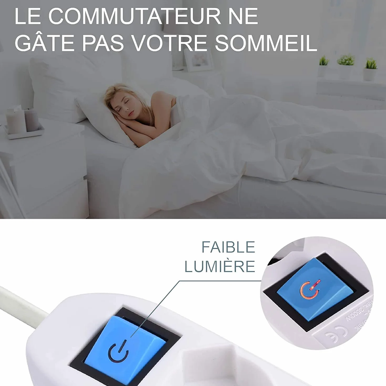 Electraline Bloc Multiprise 8 Prises avec interrupteur câble 1,5 m fiche plate Blanc