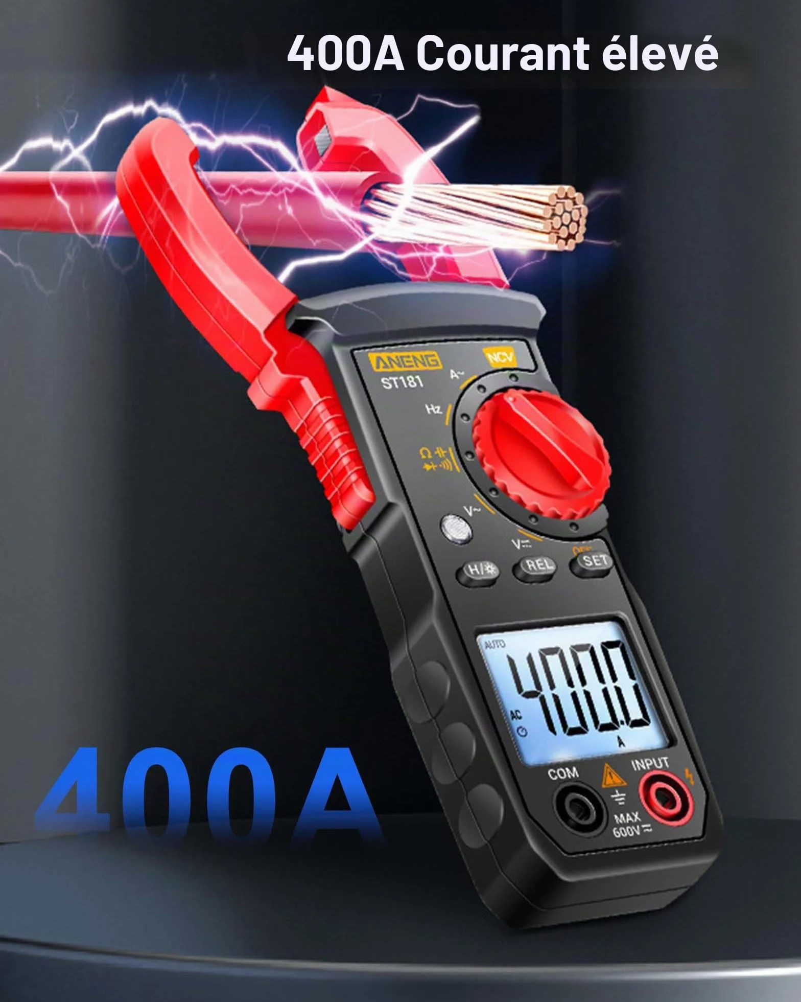 Pince d'alimentation numérique AC/DC True-RMS 4000 comptage ampèremètre avec sélection automatique de la gamme