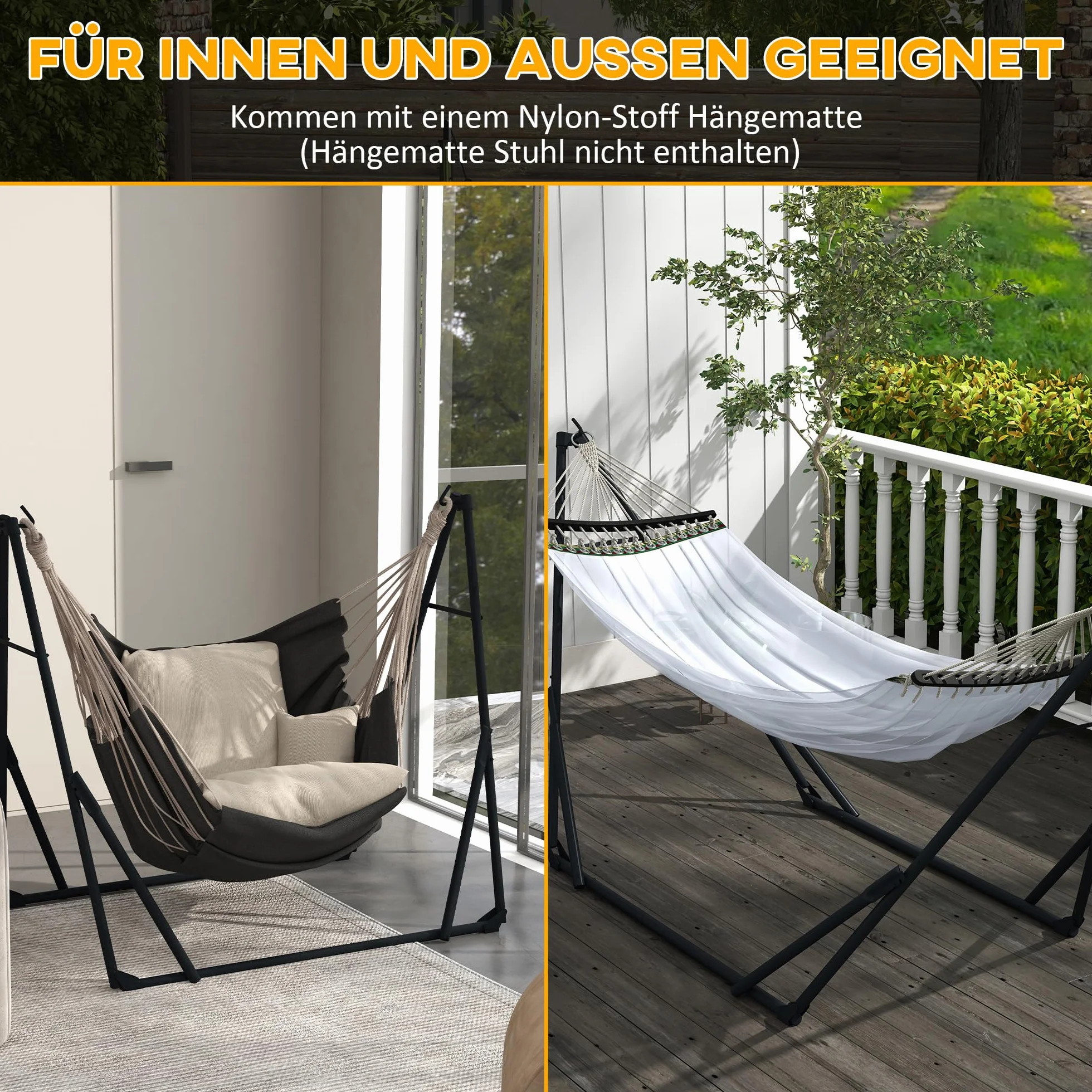 Outsunny Support pour hamac acier 263x89x100 cm noir 120 kg