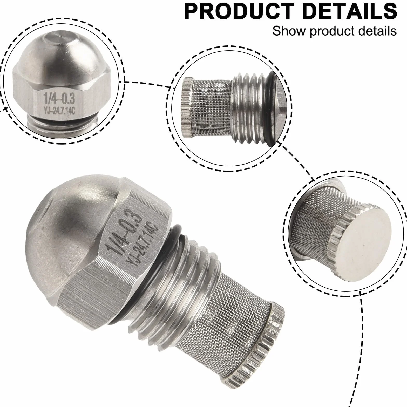 Buse de brume en acier inoxydable 1/4 BSPT Orifice de 0,3 à 1,5 mm pour pulvérisation fine, irrigation de jardin, refroidissement par brouillard paysager (0,3 mm)