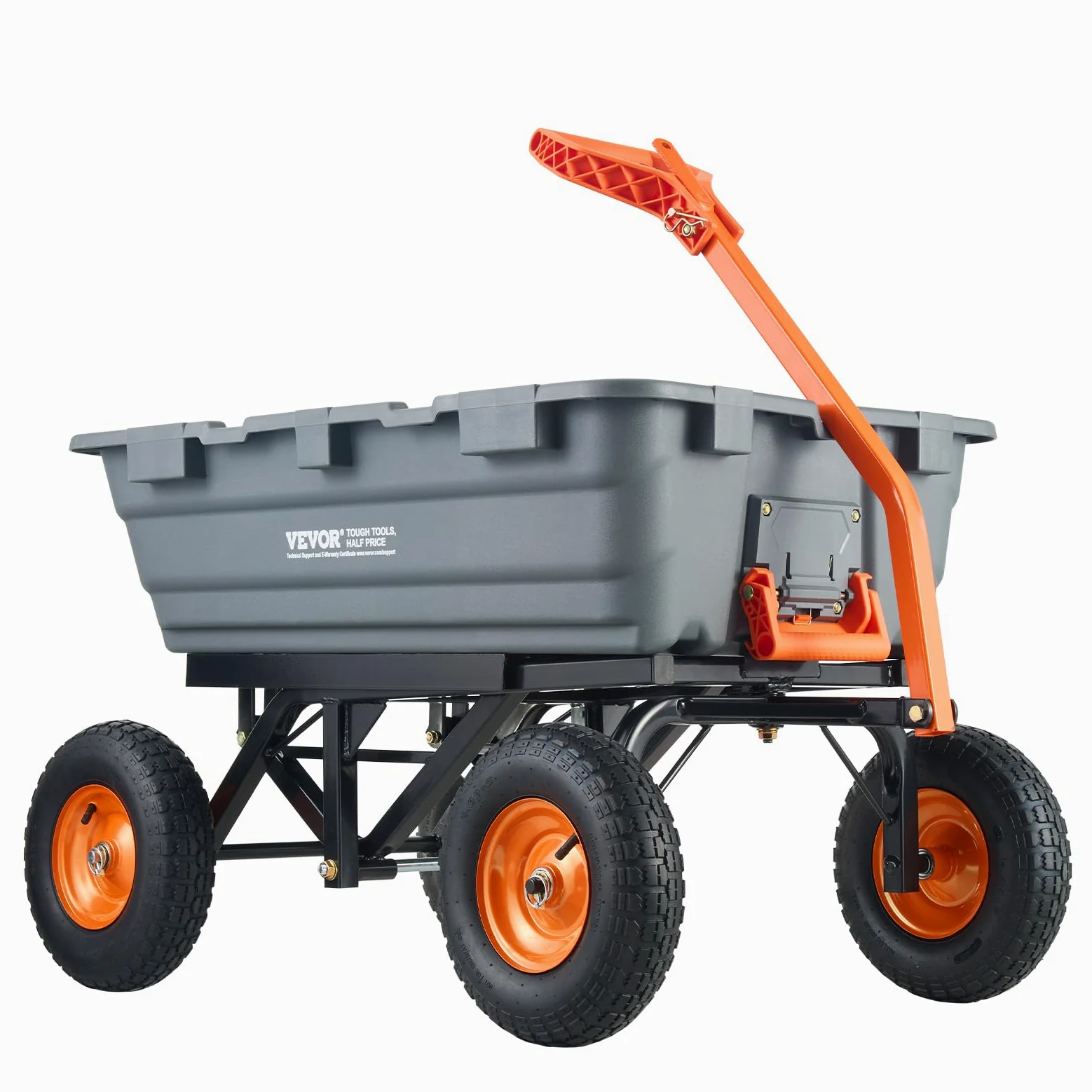 VEVOR Chariot à Benne basculante, capacité de Charge 680 kg​, Chariot de Jardin en polyéthylène Robuste avec Cadre en Acier, poignée Convertible 2 en 1, Roues 330 mm, brouette Utilitaire pour pelouse