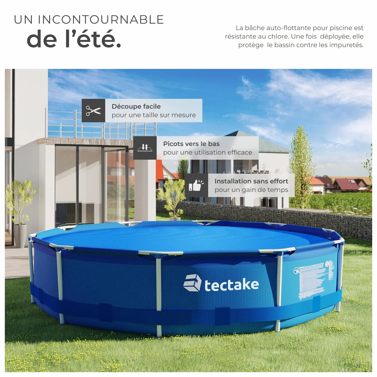 Tectake Bâche Chauffante Solaire Piscine Ronde Ø3,81m Bleu Protection Chauffage Piscine Hors Sol Spa