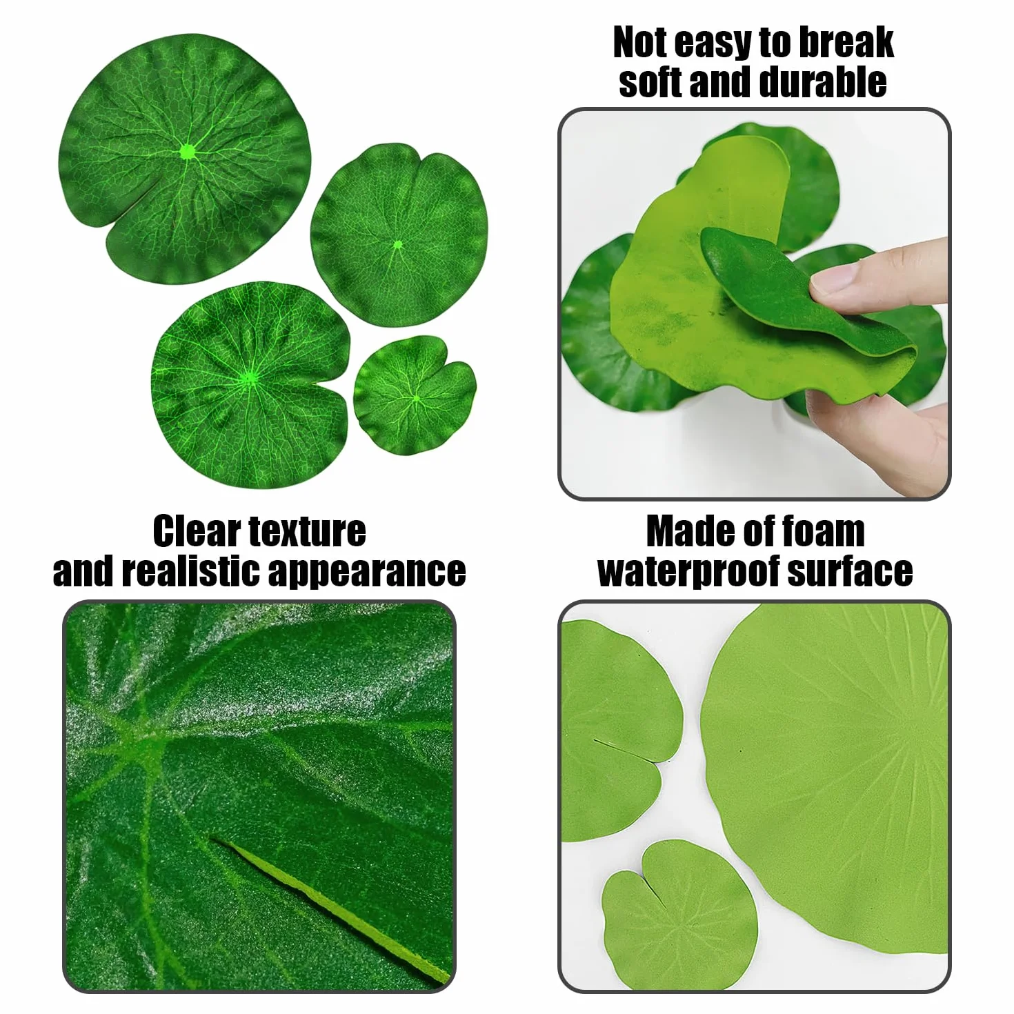8 Feuilles De Lotus Simulées, 4 Grenouilles Décoratives, Feuilles De Lotus Flottantes, Feuilles De Lotus Placées, Adaptées À La Décoration D'Aquarium Et D'Étang