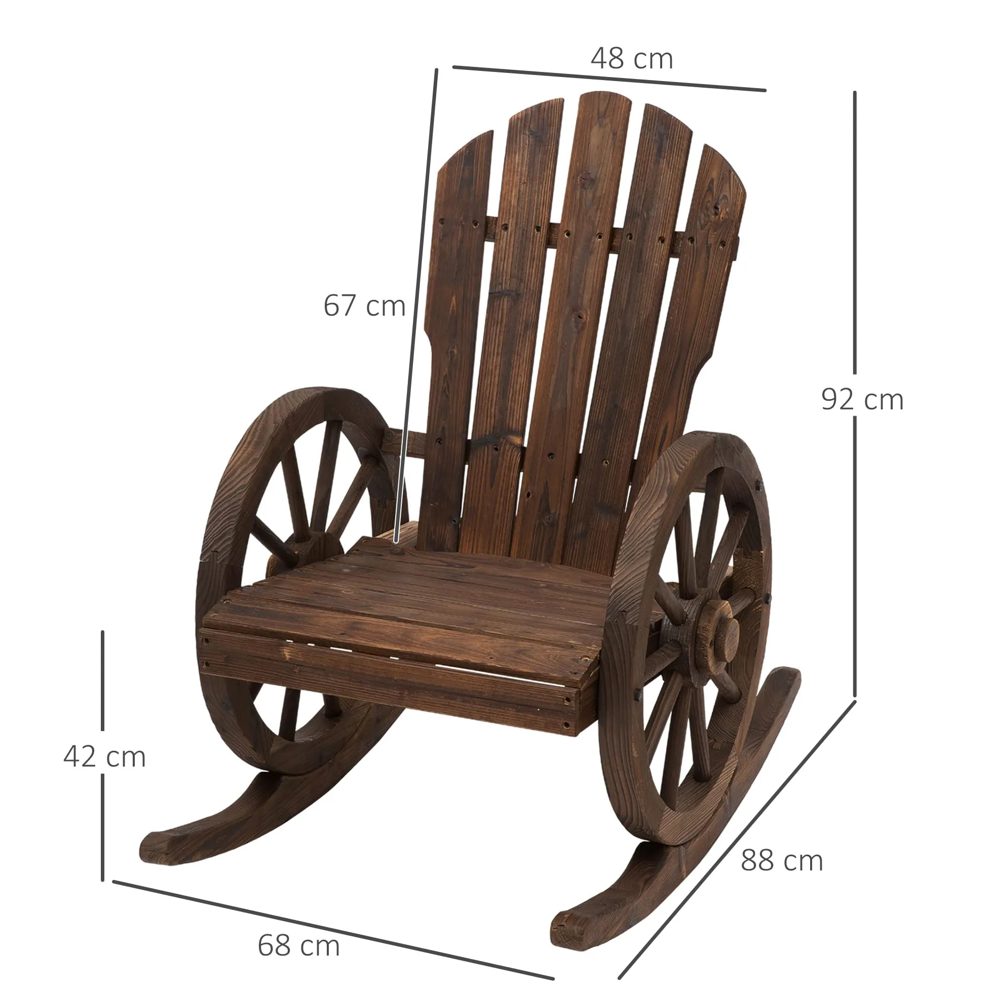 Outsunny Fauteuil de Jardin Adirondack à Bascule Rocking Chair Style Rustique Chic accoudoirs Roues Charette Bois Sapin traité carbonisation