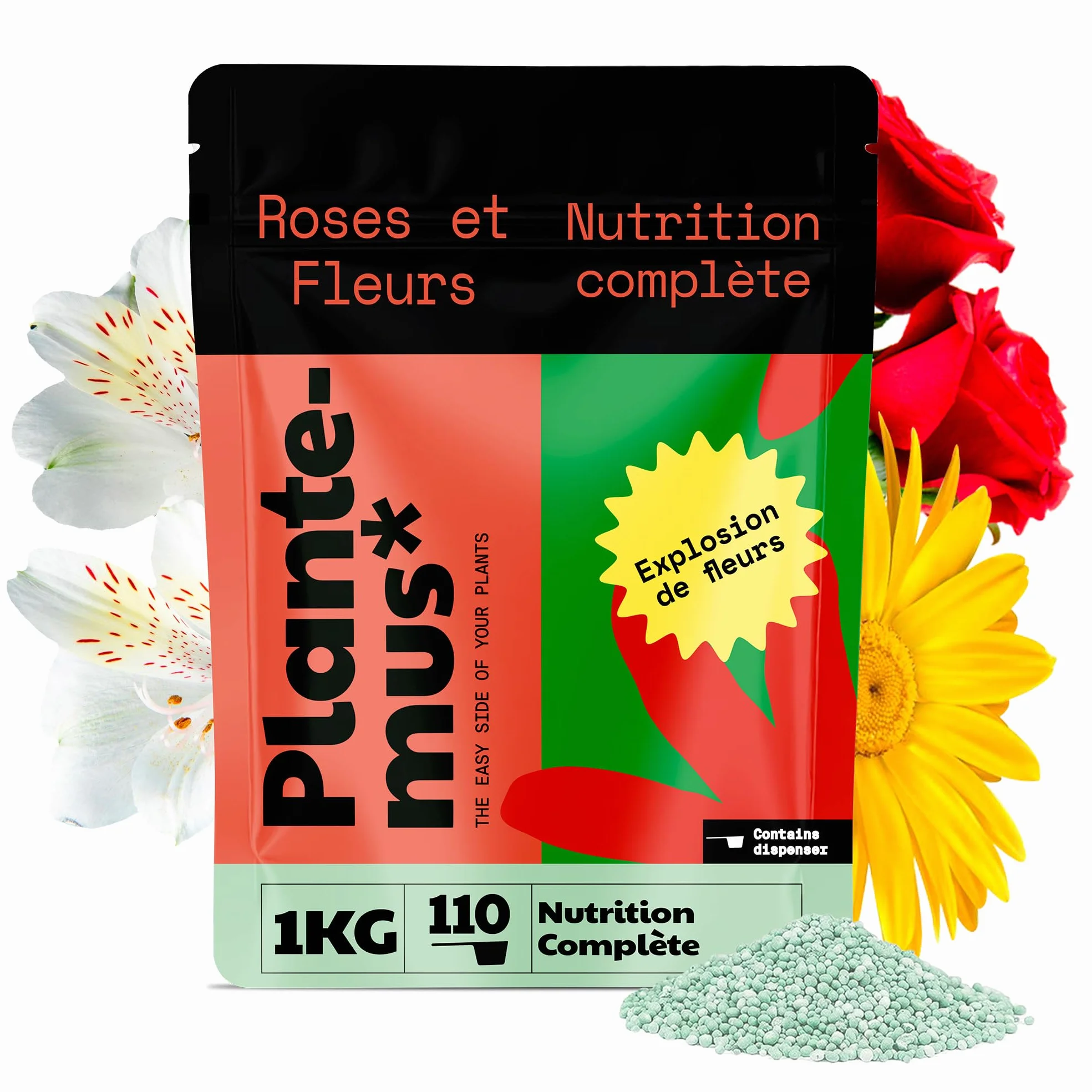 PLANTEMUS Engrais pour Rosiers et Fleurs, idéal pour les Orchidées, Hortensias et tout type de Plantes à Fleurs, Granulé, 1 KG