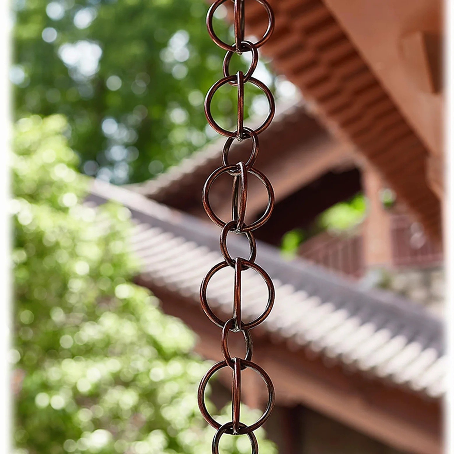 Chaine de Pluie Décoratif Chaine de Pluie en Aluminium Antique - Robuste et Léger pour Une Evacuation d'eau Artistique Double Anneau Marron–B-2.4m