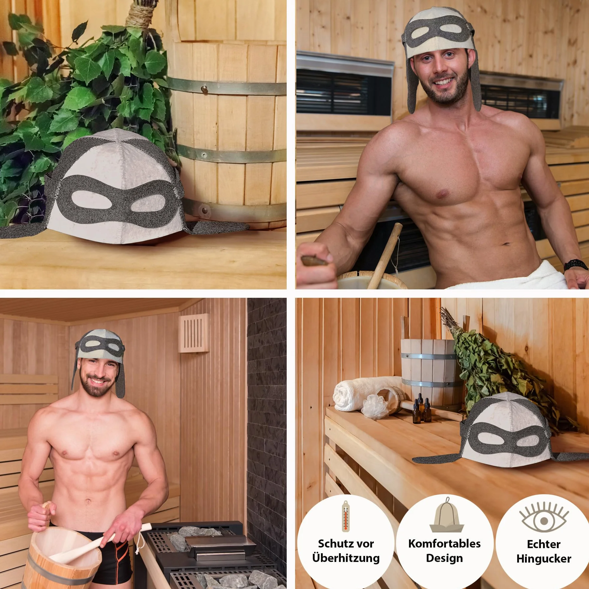 Chapeau de sauna en feutre 100% pour homme - Bonnet aviateur brodé