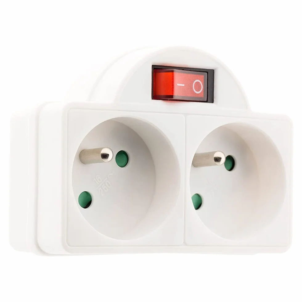 Zenitech Multiprise biplite 16A interrupteur façade Blanc