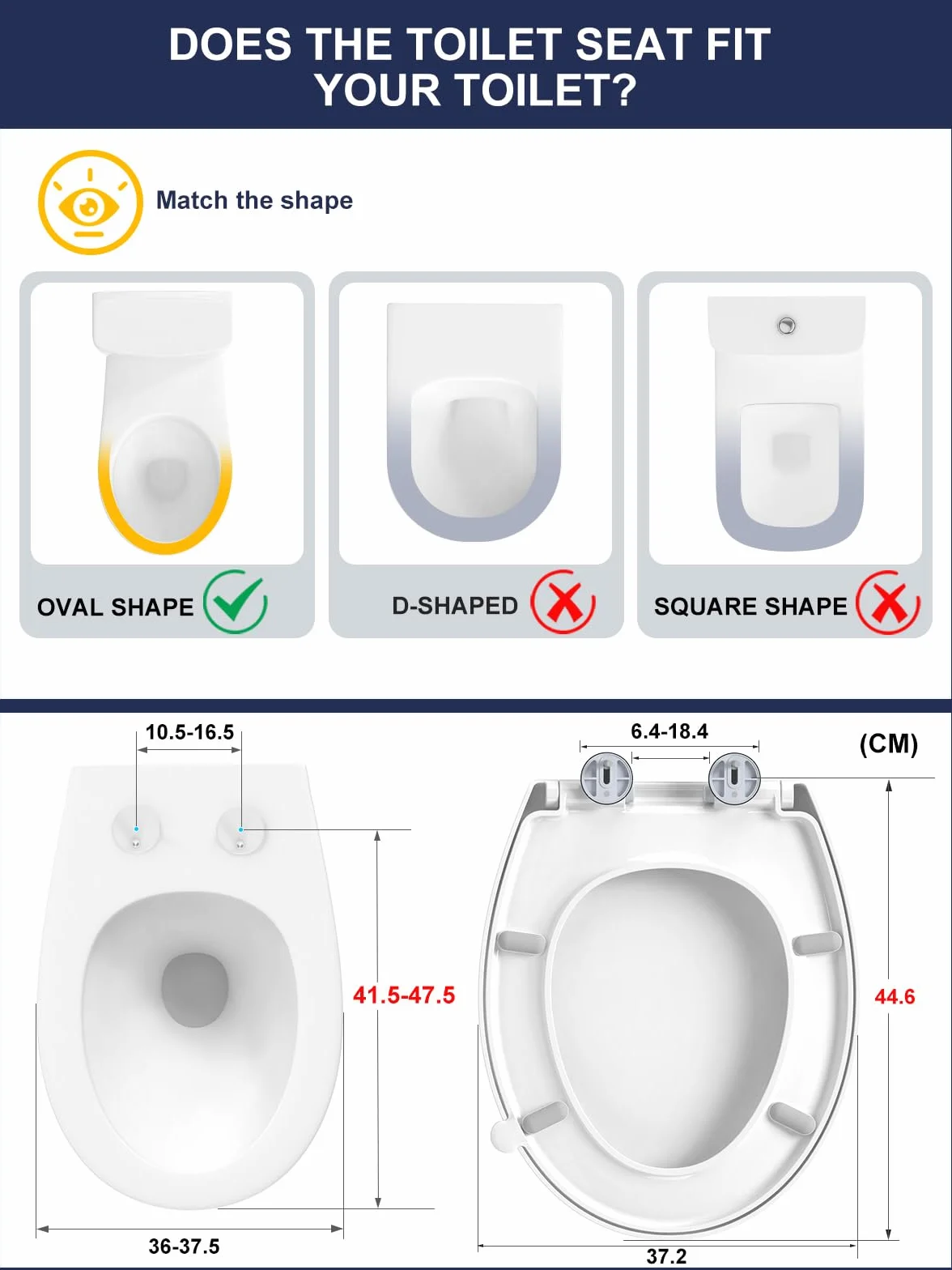 Abattant WC Forme O YEAUPE PRO avec Frein de Chute, Fermeture en Douceur, Universelle, Blanc, 44,6 x 37,2 x 4,3 cm
