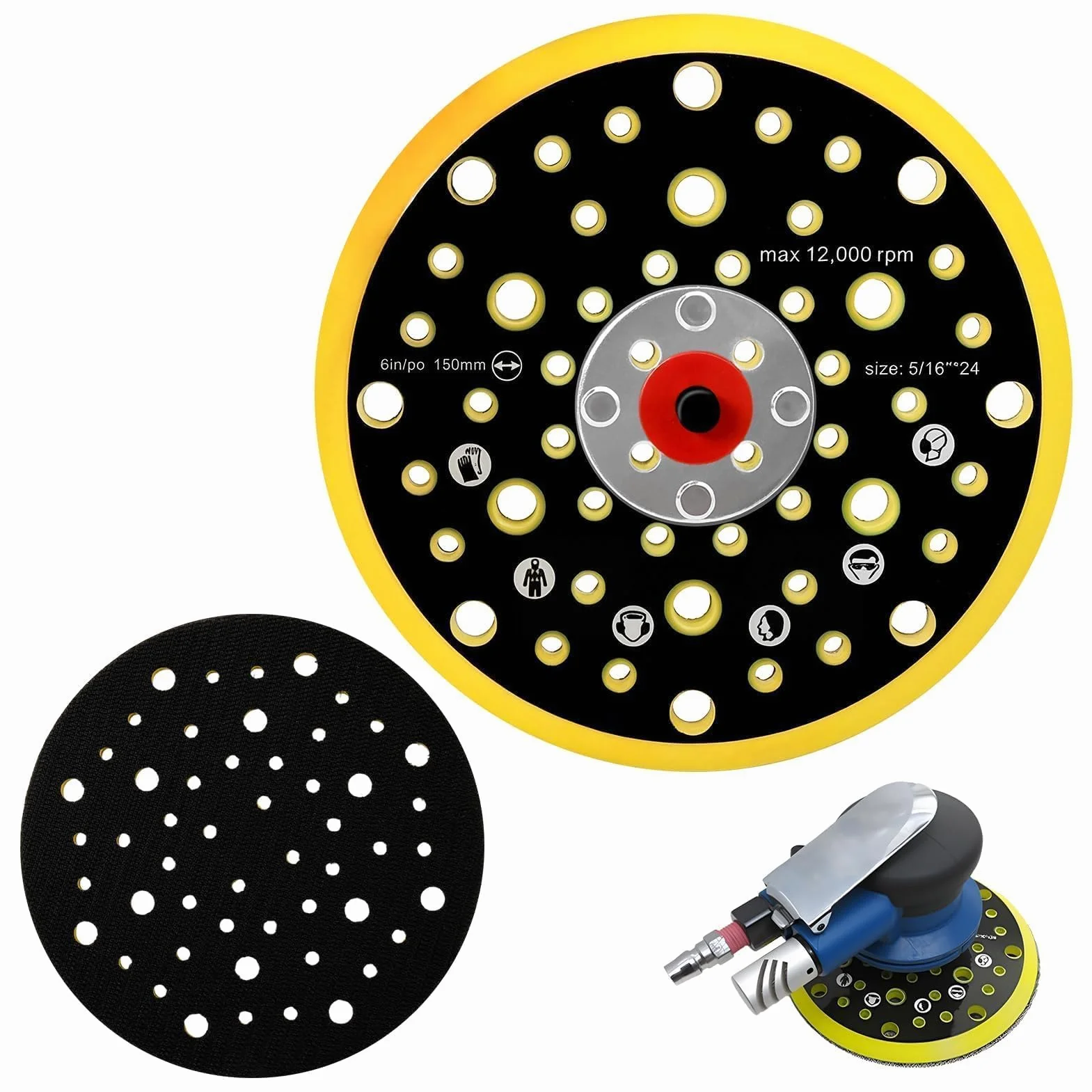 Plateau Ponceuse 52 Trous 150mm 6 Pouces pour Mirka CEROS DEROS Filetage 5/16 pouces