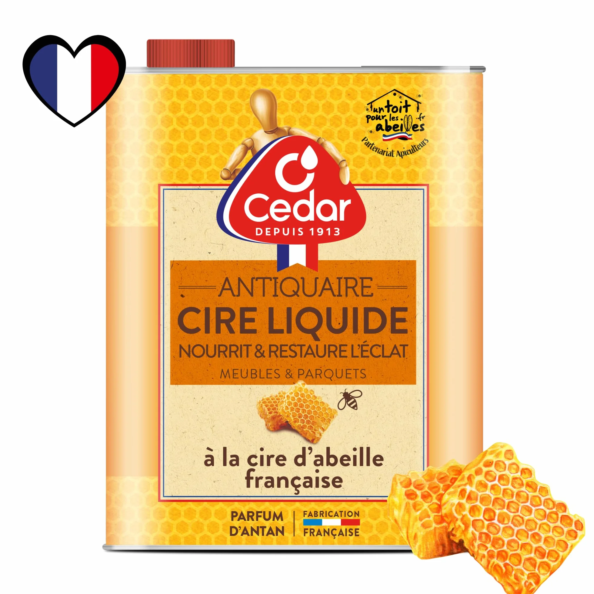 O'CEDAR Cire Liquide à la Cire d'Abeille Française pour Meubles Bois 700 ml