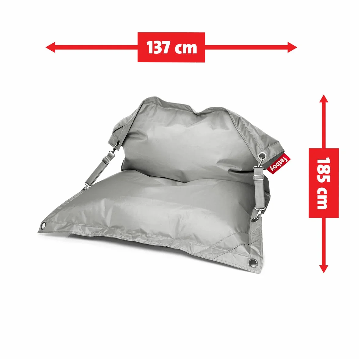 Fatboy Buggle-up Pouf XXL - Fauteuil Salon Modulable 1 ou 2 Places - Pouf Geant Facile à Nettoyer pour l'Intérieur et l'Extérieur - Fauteuil de Lecture en Polyester - 185 x 137 cm - Gris Clair