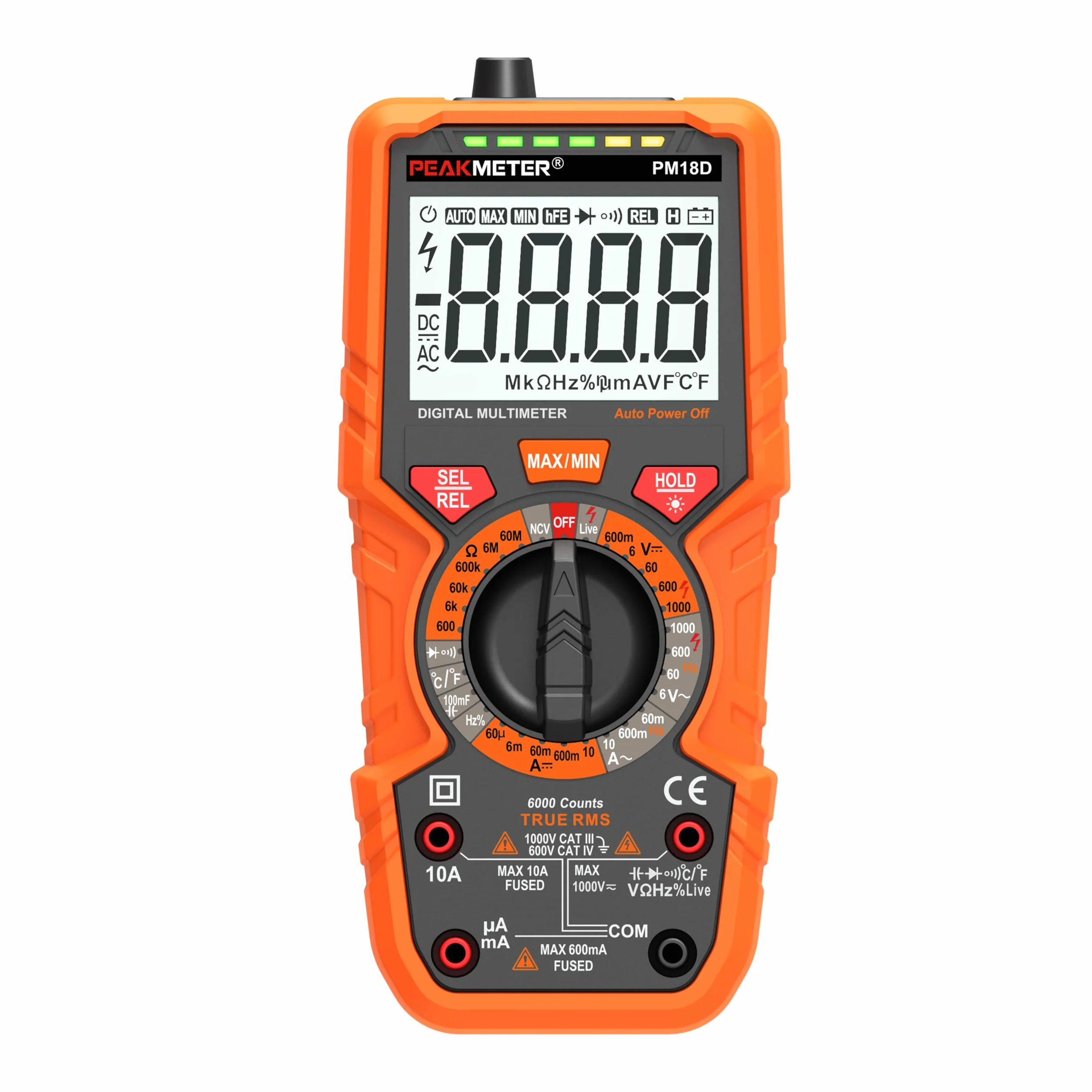 Multimètre numérique 6000 comptes RMS vrai voltmètre ampèremètre ohmmètre mesure tension courant résistance diode continuité température fréquence NCV écran LCD lampe de poche