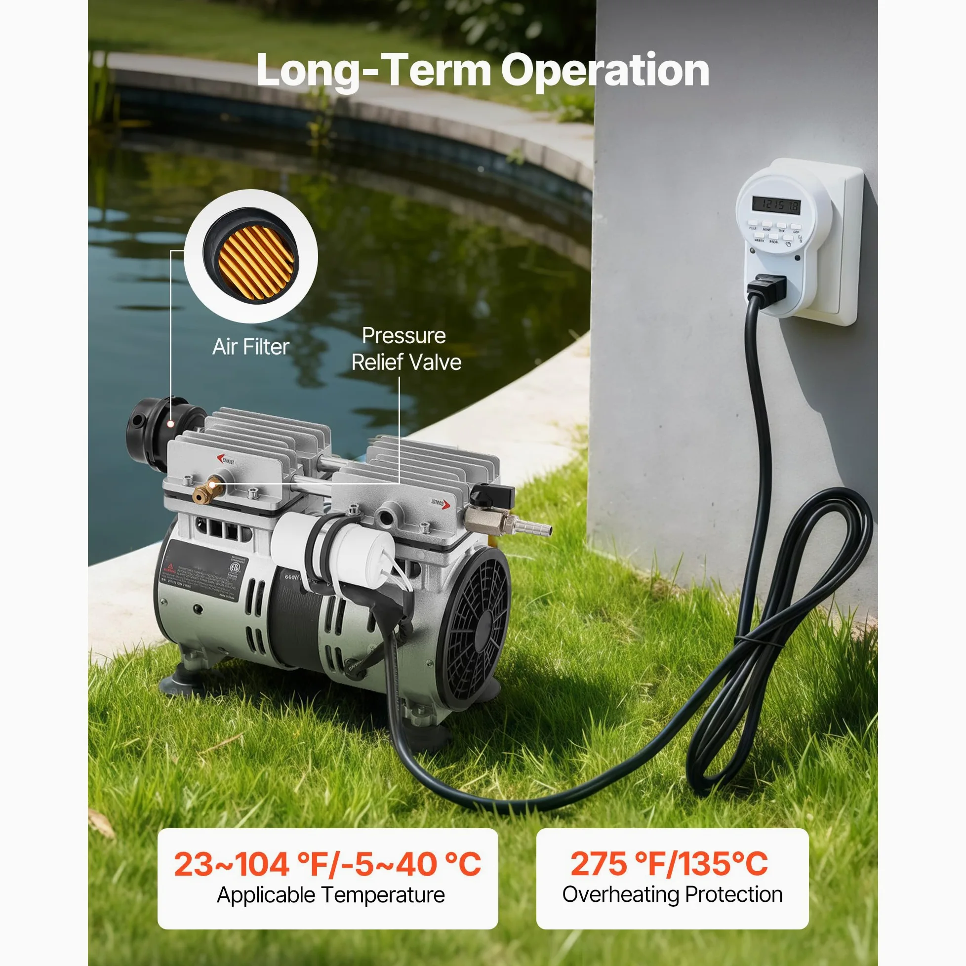 VEVOR Aérateur de Bassin 590 W Système d'Aération Lac jusqu'à 1,2 hectare Pompe à Air Étang Extérieure pour Circulation Oxygène en Eau Profonde, avec Protection Contre Surchauffe, Clapet Anti-retour
