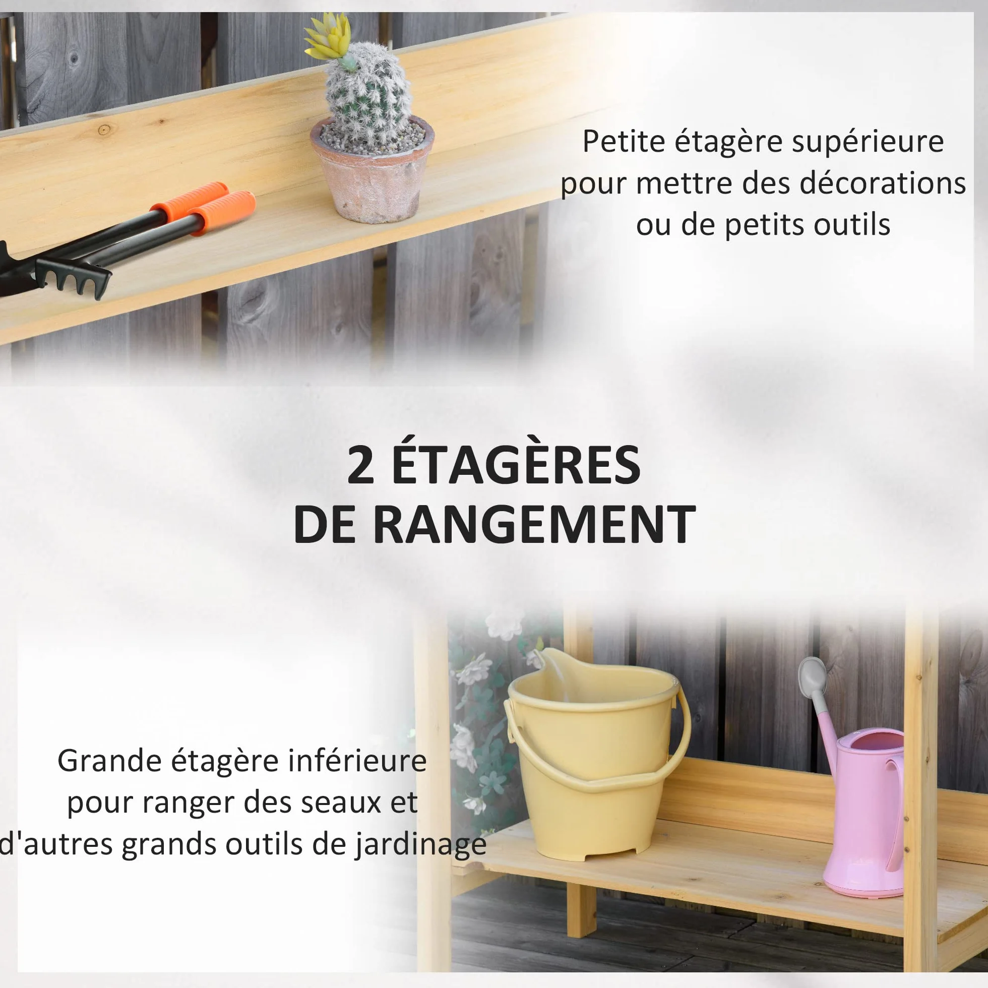 Outsunny Table de rempotage Acier galvanisé Bois Sapin pré-huilé 2 étagères Plateau avec Rebord