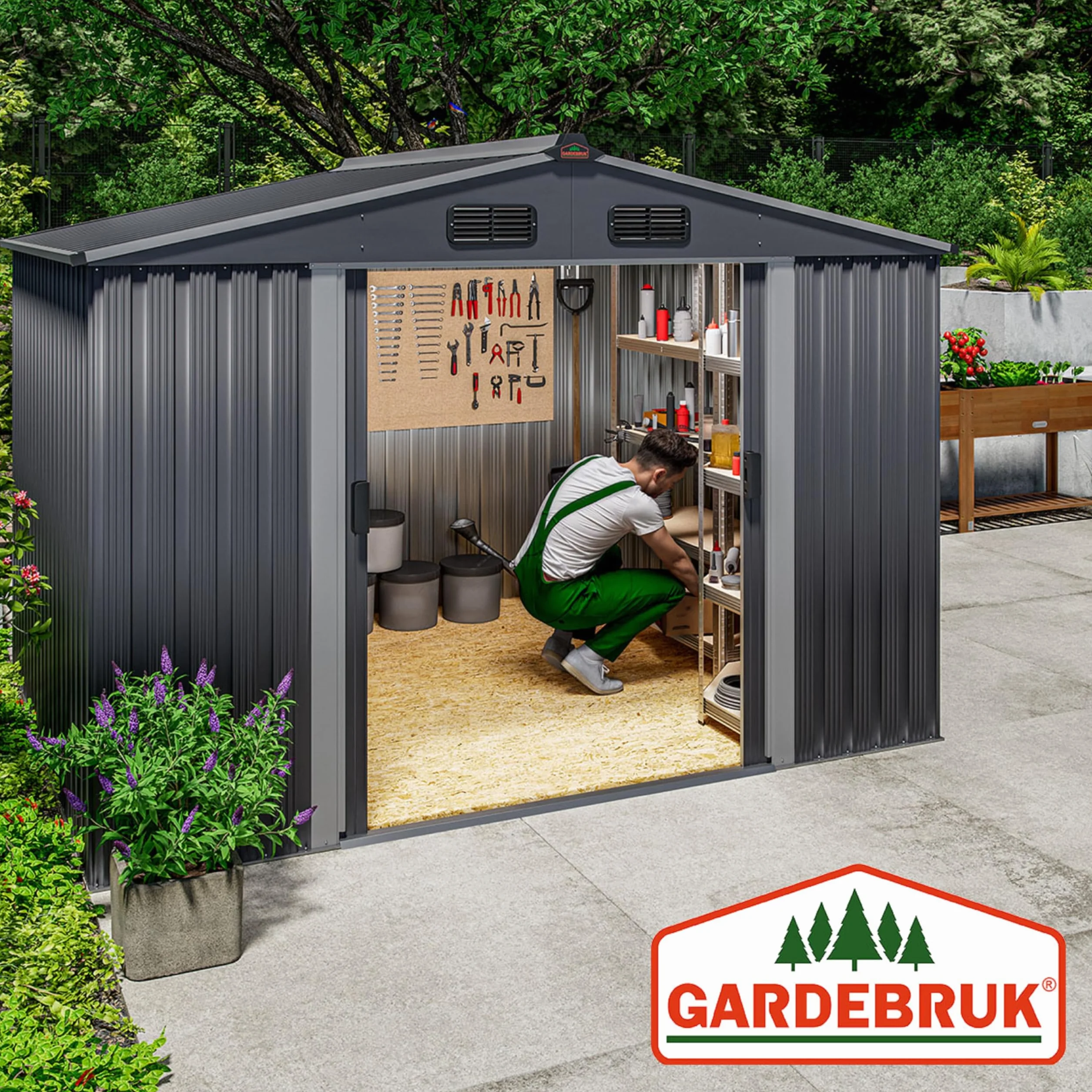 GARDEBRUK® Abri de Jardin métal XXL 5m² 260x205x180cm Porte coulissante Anthracite